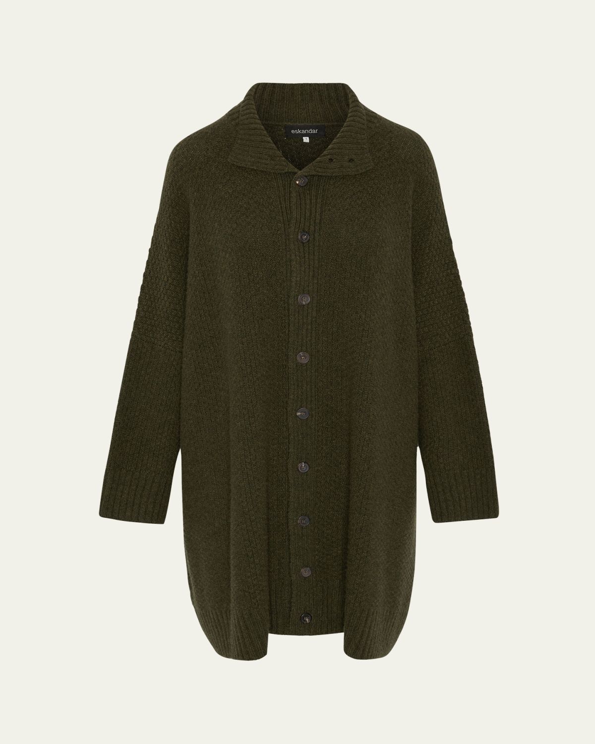 Eskandar Wide High-Neck Button Cardigan (Long Plus Length)