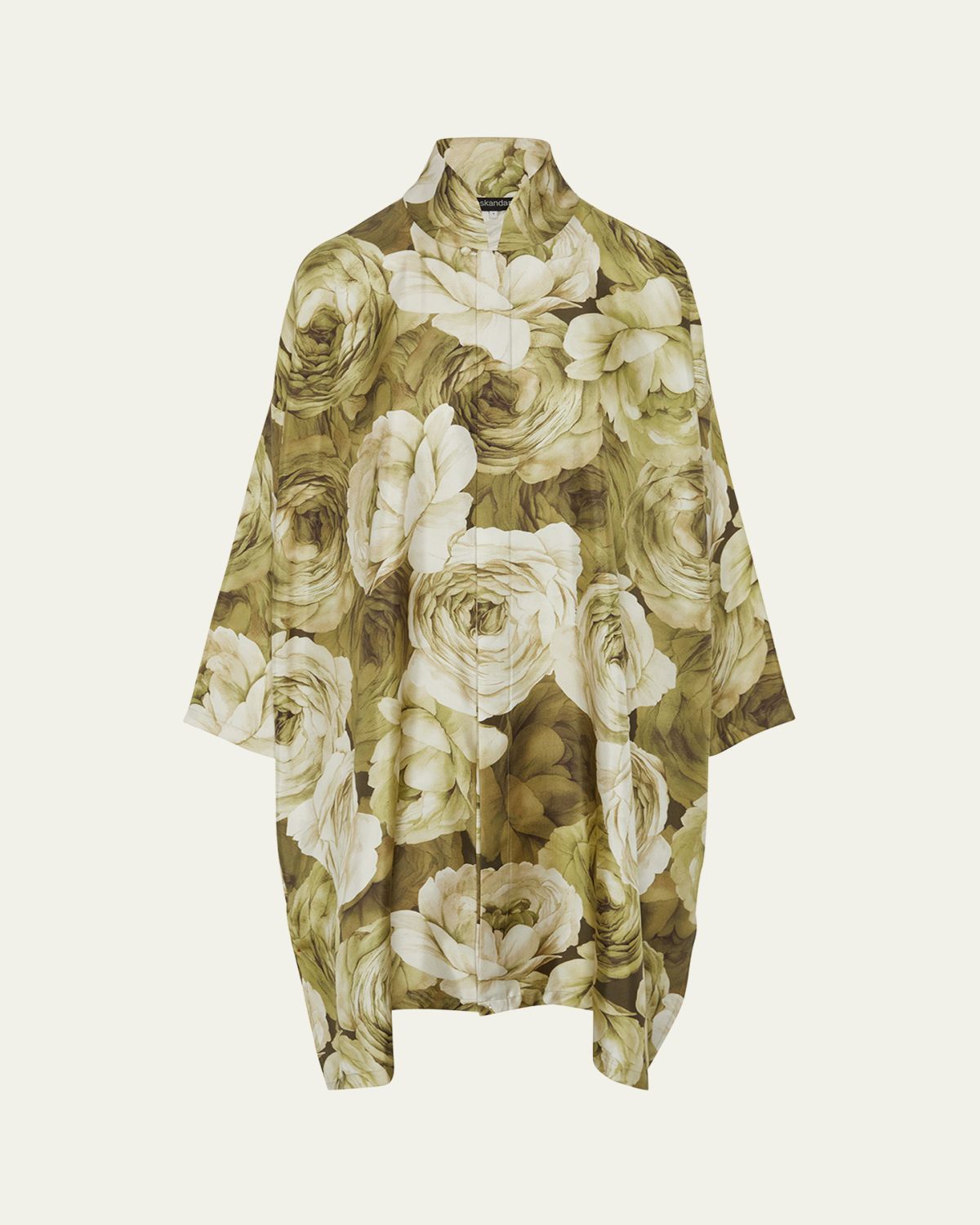 Eskandar Wide A-Line Shirt With Chinese Collar and Slits (Very Long Length)