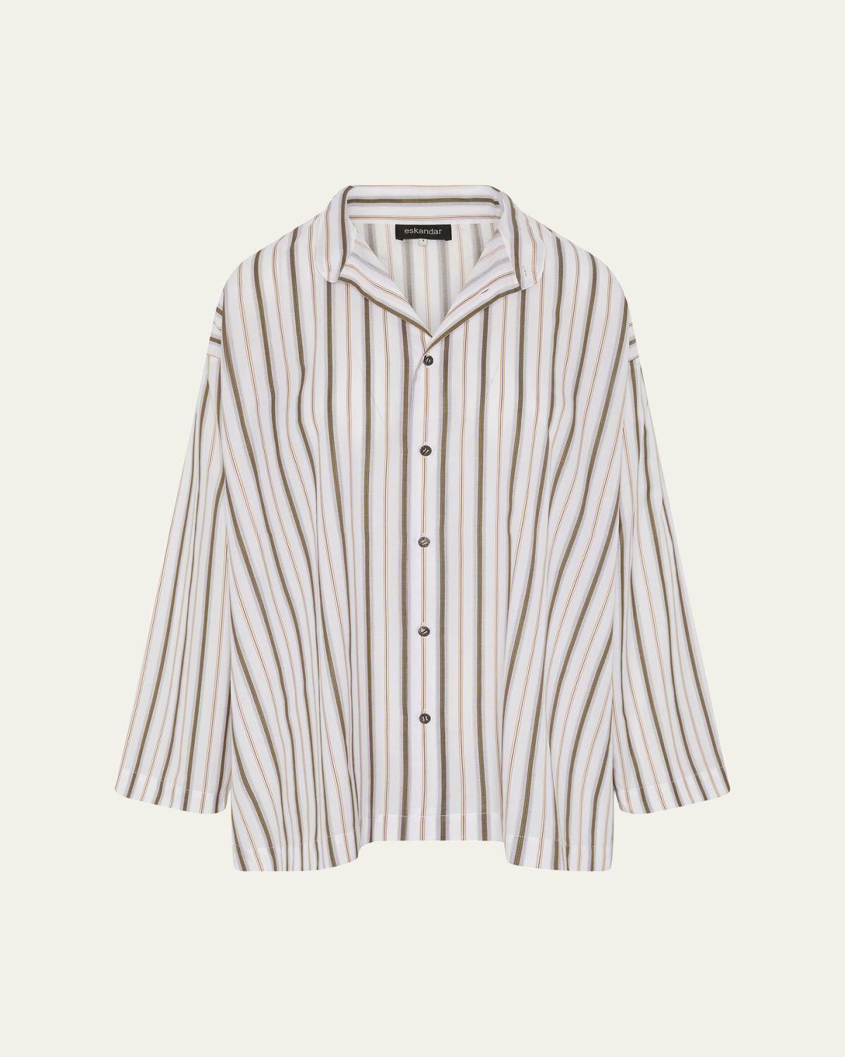 Eskandar Slim A-Line Collarless Shirt With Stepped Insert (Long Length)