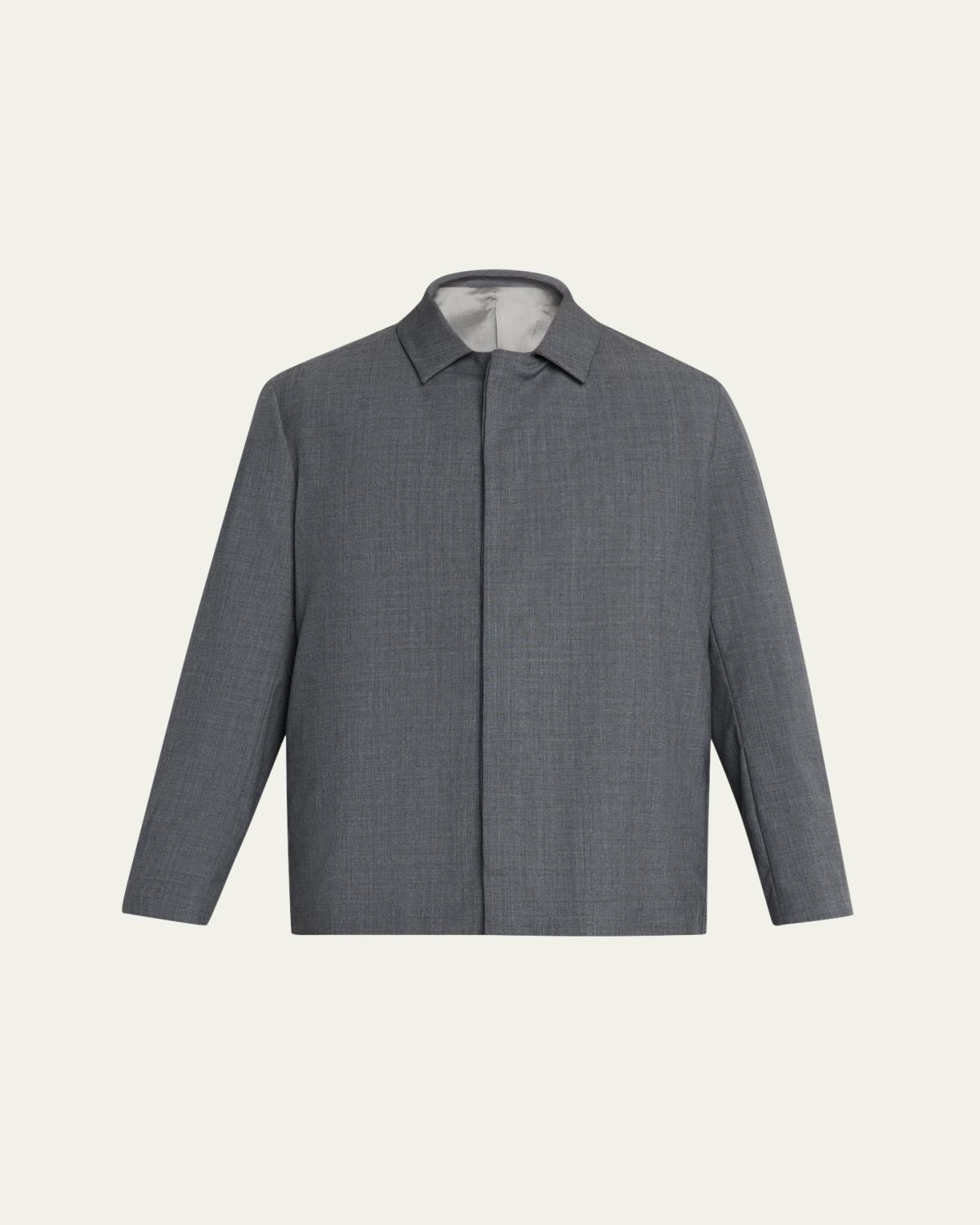 KNT Men's Wool Sharkskin Button-Front Bomber Jacket