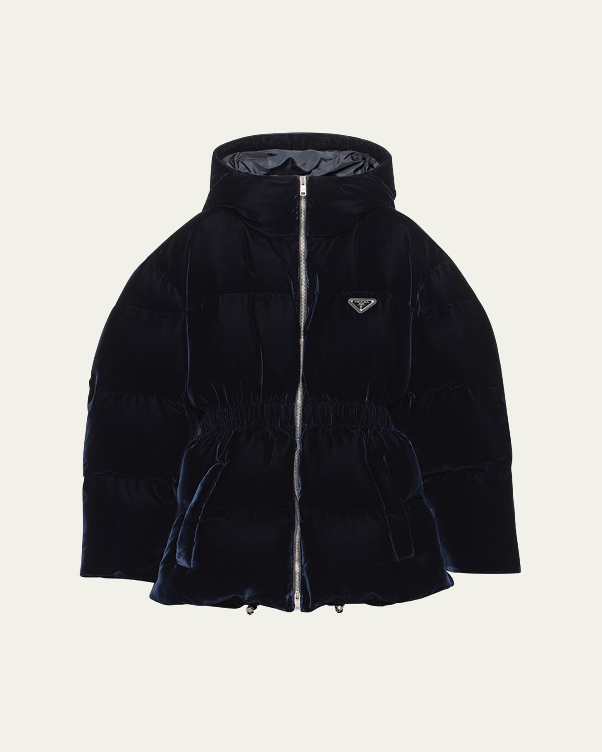 Prada Cinched Velvet Puffer Jacket | Thumbnail 5