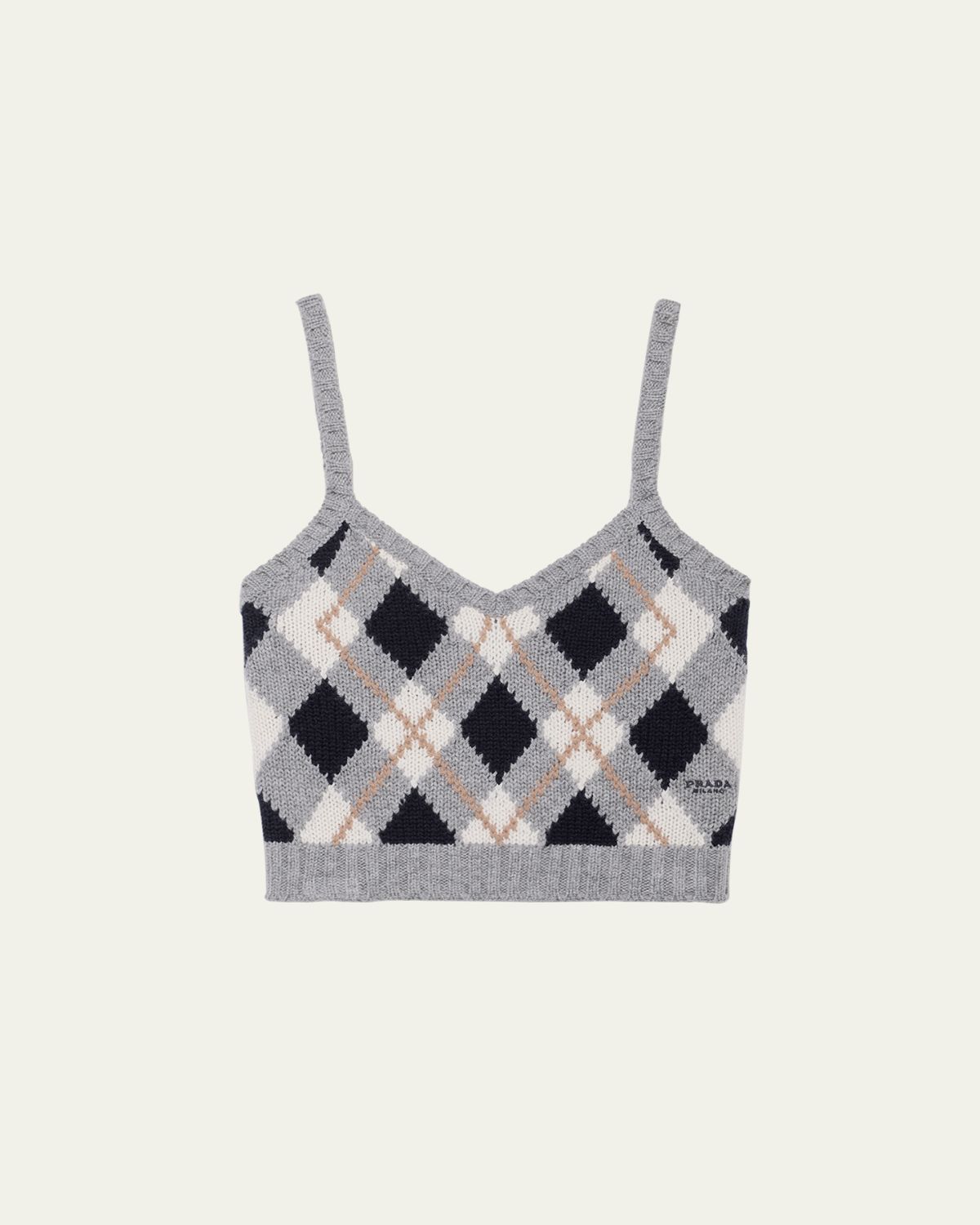 Prada Cashmere Argyle Knit Crop Tank Top | Thumbnail 5
