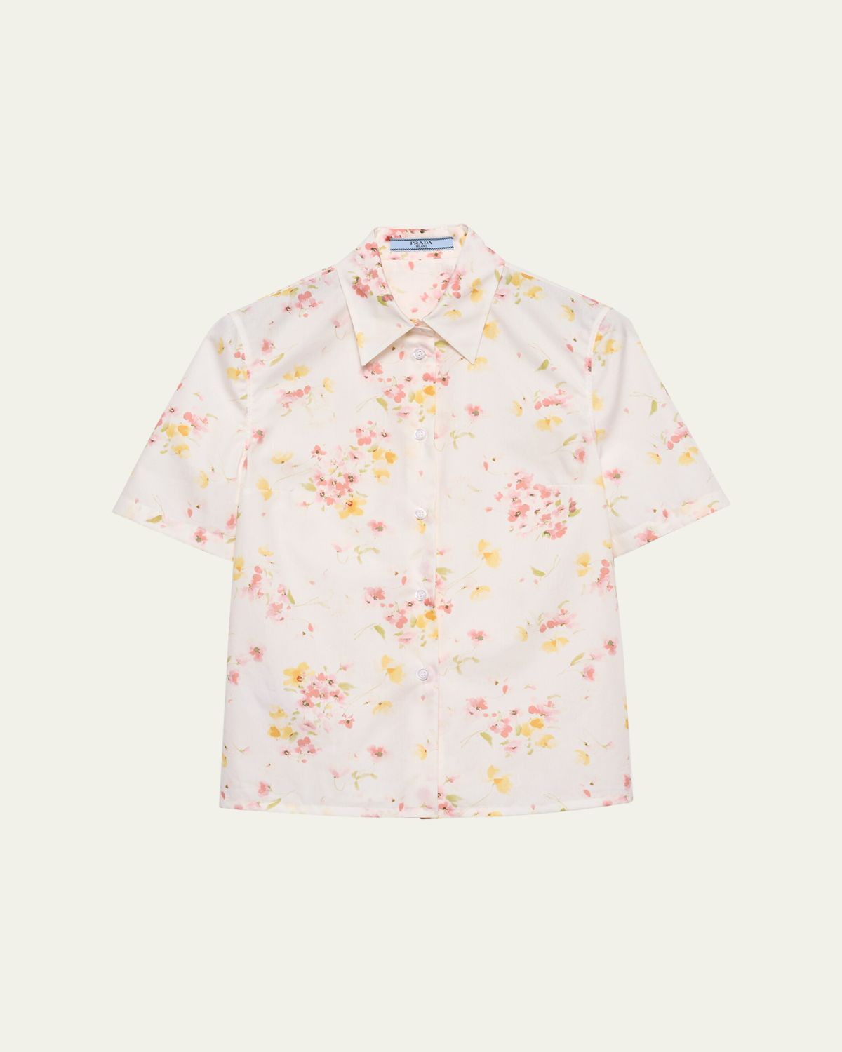 Prada Bouquet Poplin Short-Sleeve Button-Down Blouse