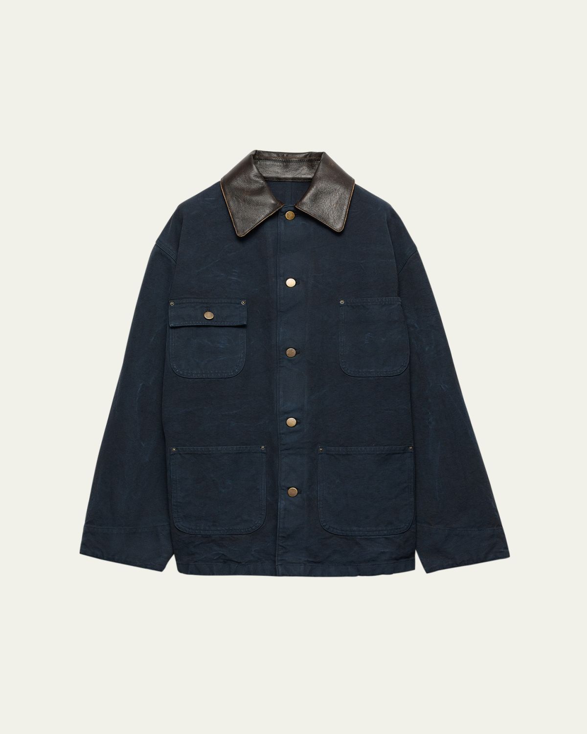 Prada Leather-Collar Canvas Utility Jacket