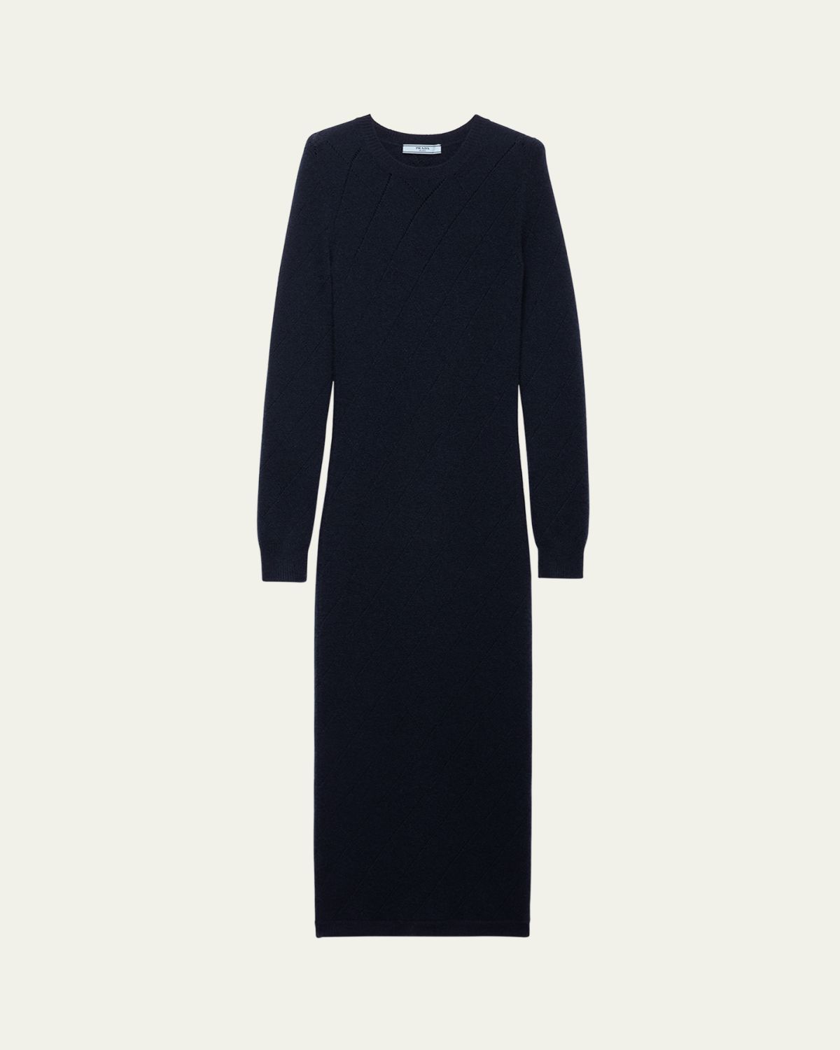 Prada Cashmere Pointelle Knit Long-Sleeve Midi Sweater Dress
