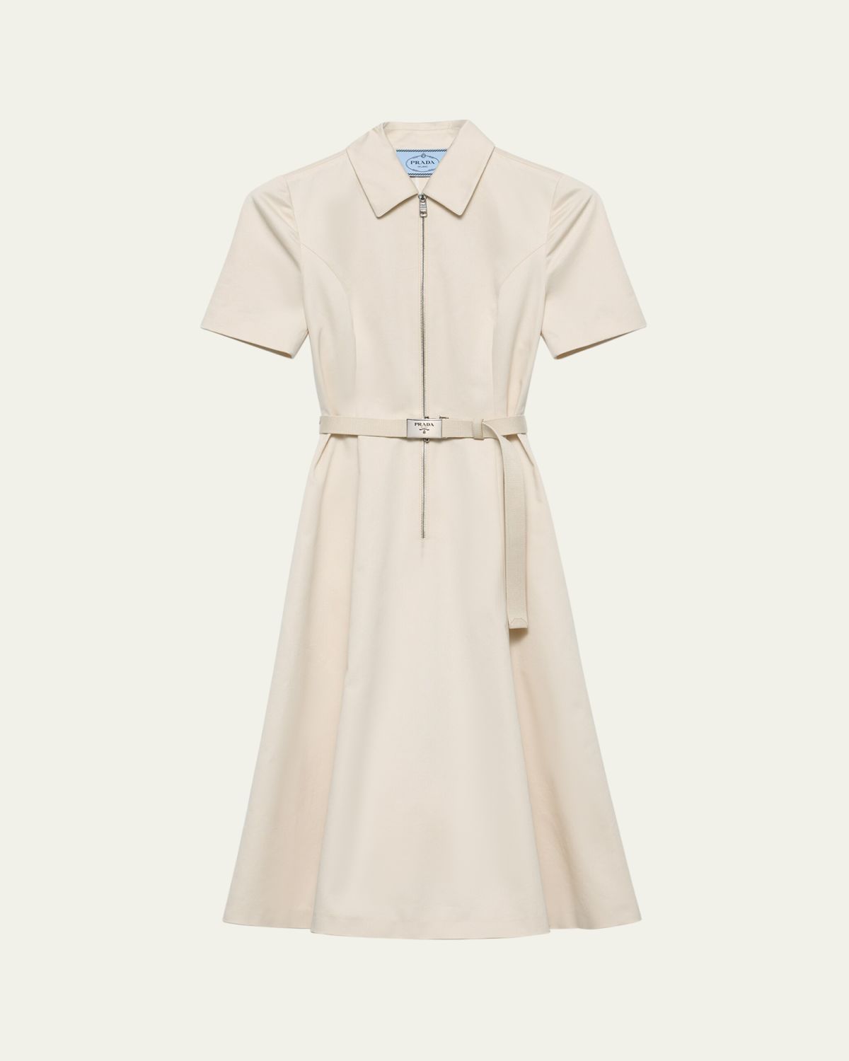Prada Short-Sleeve Belted Chino Midi Dress | Thumbnail 4 Prada Short-Sleeve Belted Chino Midi Dress | Thumbnail 4