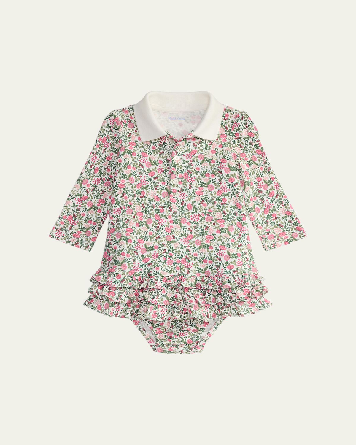 Ralph Lauren Childrenswear Girl's Floral Interlock Knit Long-Sleeve Polo Dress & Bloomers, Size 3M-24M
