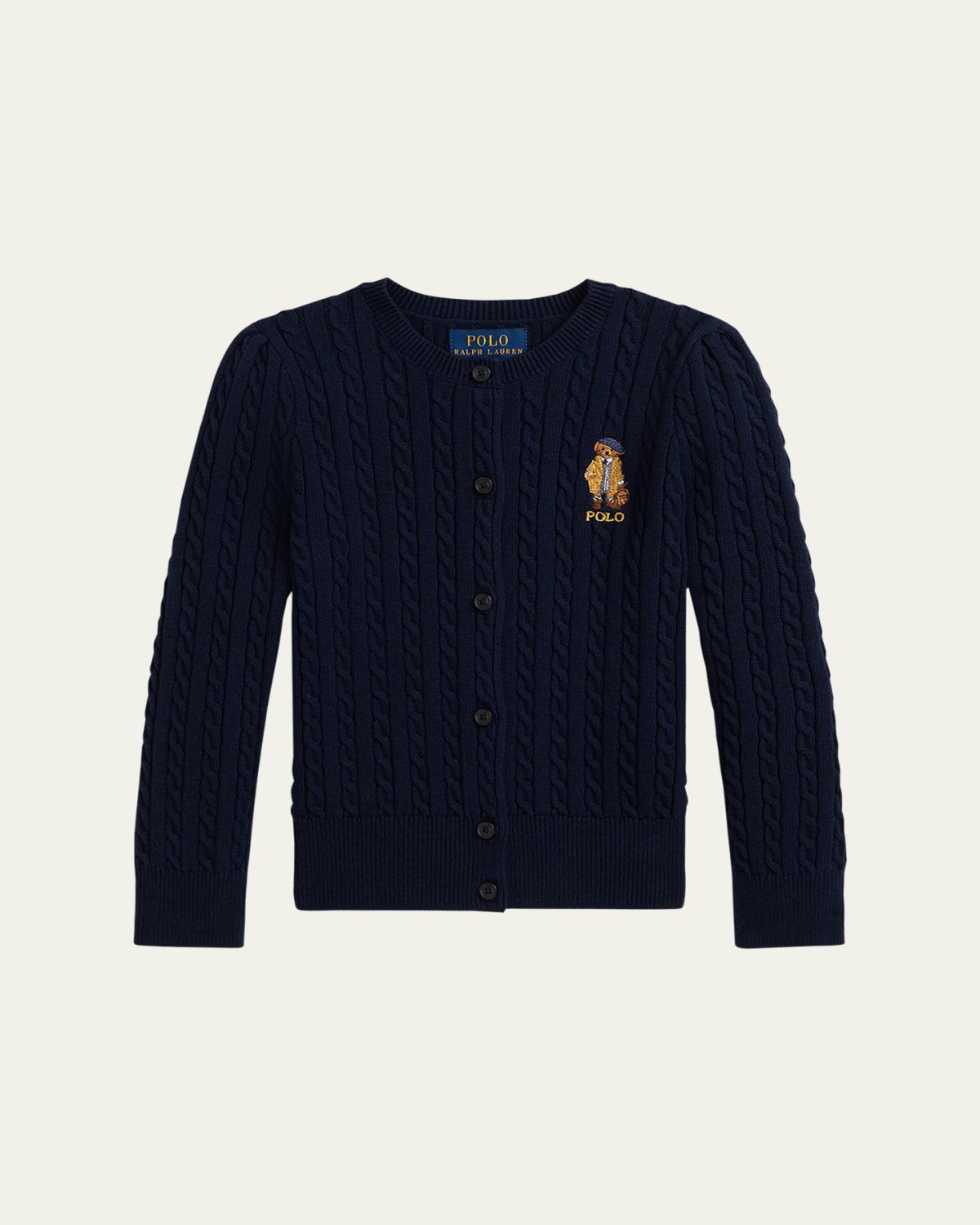 Ralph Lauren Childrenswear Girl's Polo Bear Mini Cable-Knit Sweater Cardigan, Size 2-