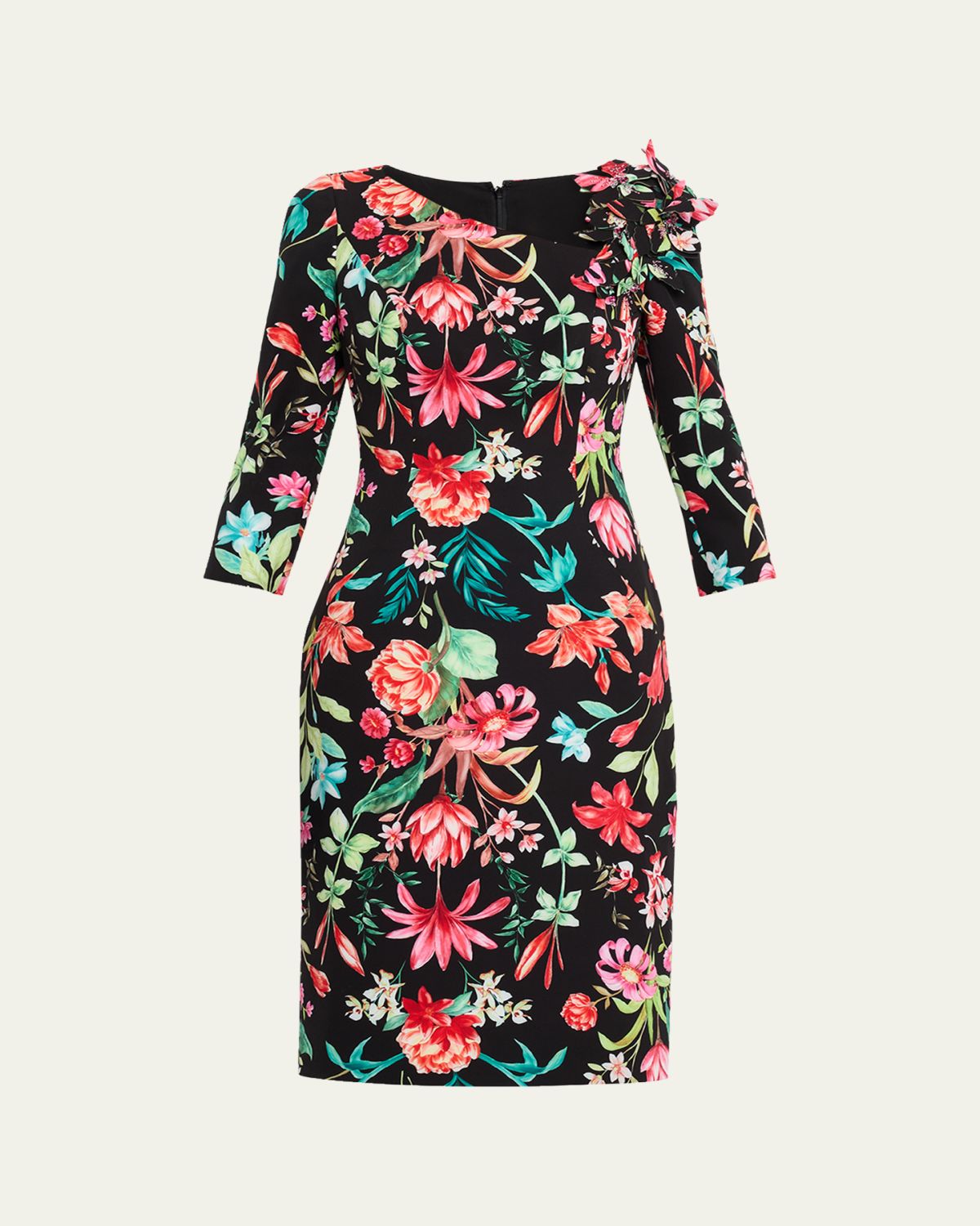 Rickie Freeman for Teri Jon Bodycon Floral-Print Scuba Dress