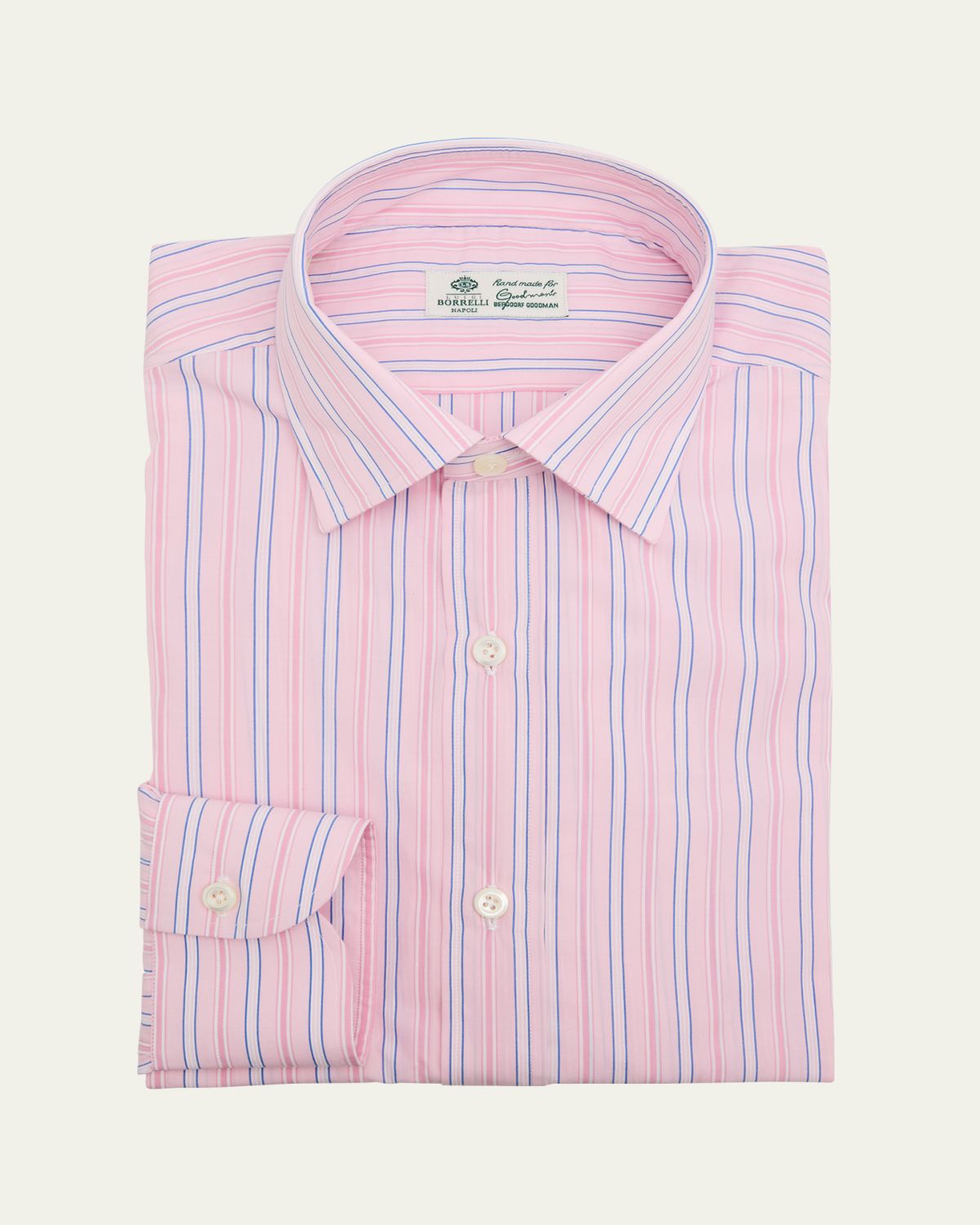 Borrelli Men's Cotton Fine-Stripe Point Collar Dress Shirt