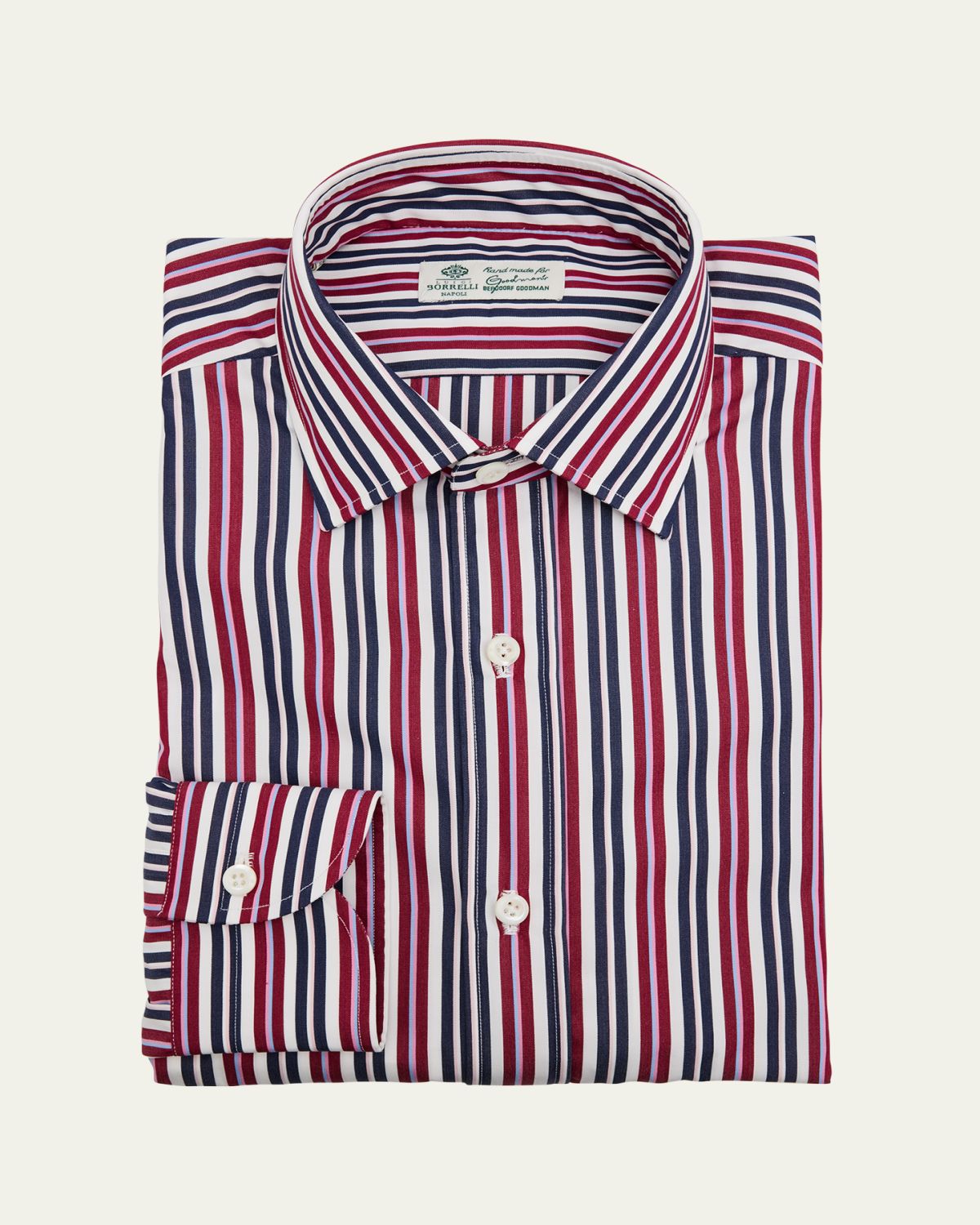 Borrelli Men's Cotton Bold Stripe Point Collar Dress Shirt