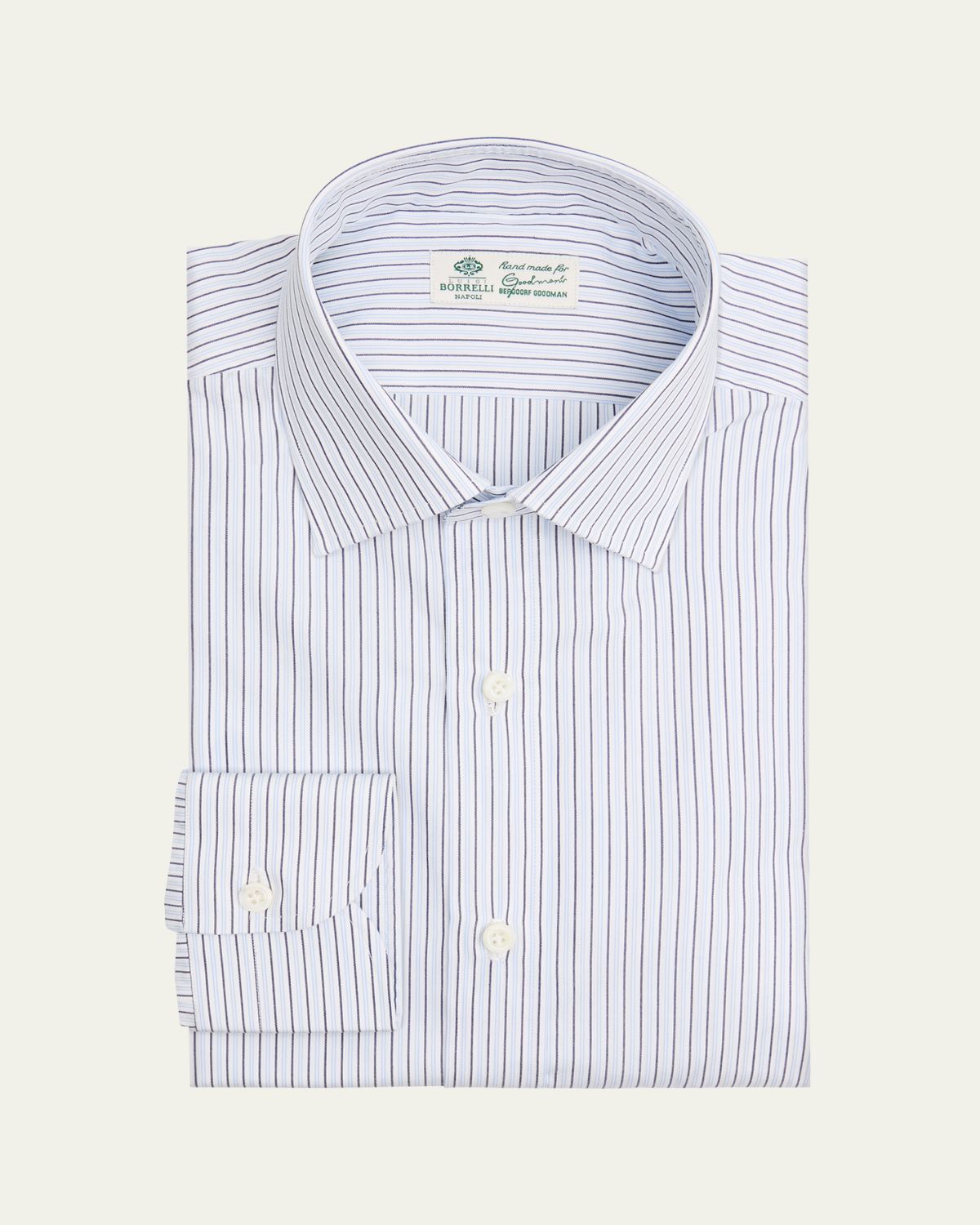 Borrelli Men's Cotton Multi-Stripe Point Collar Dress Shirt | Thumbnail 3