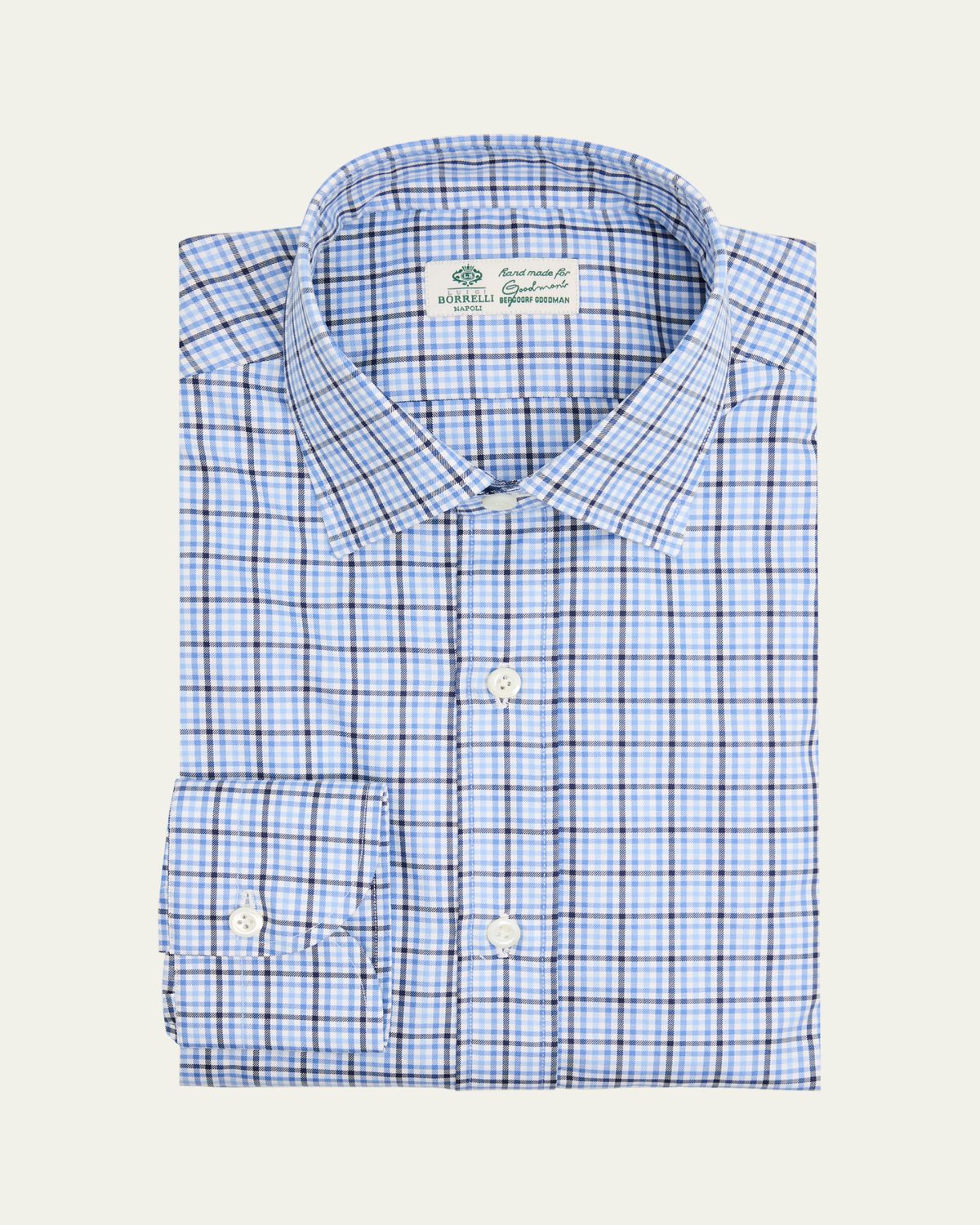 Borrelli Men's Cotton Multi-Plaid Point Collar Dress Shirt | Thumbnail 3