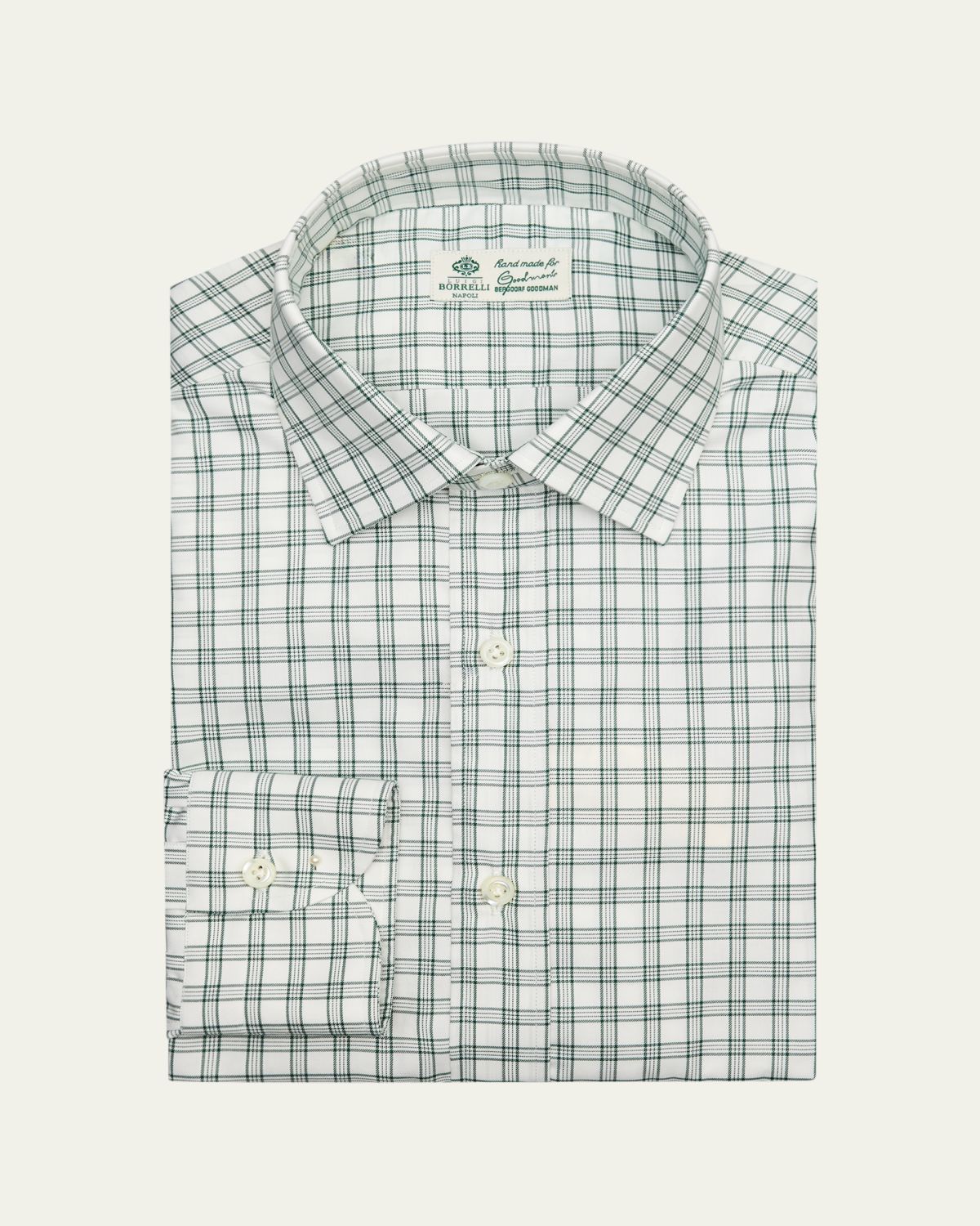 Borrelli Men's Cotton Multi-Plaid Point Collar Dress Shirt | Thumbnail 7