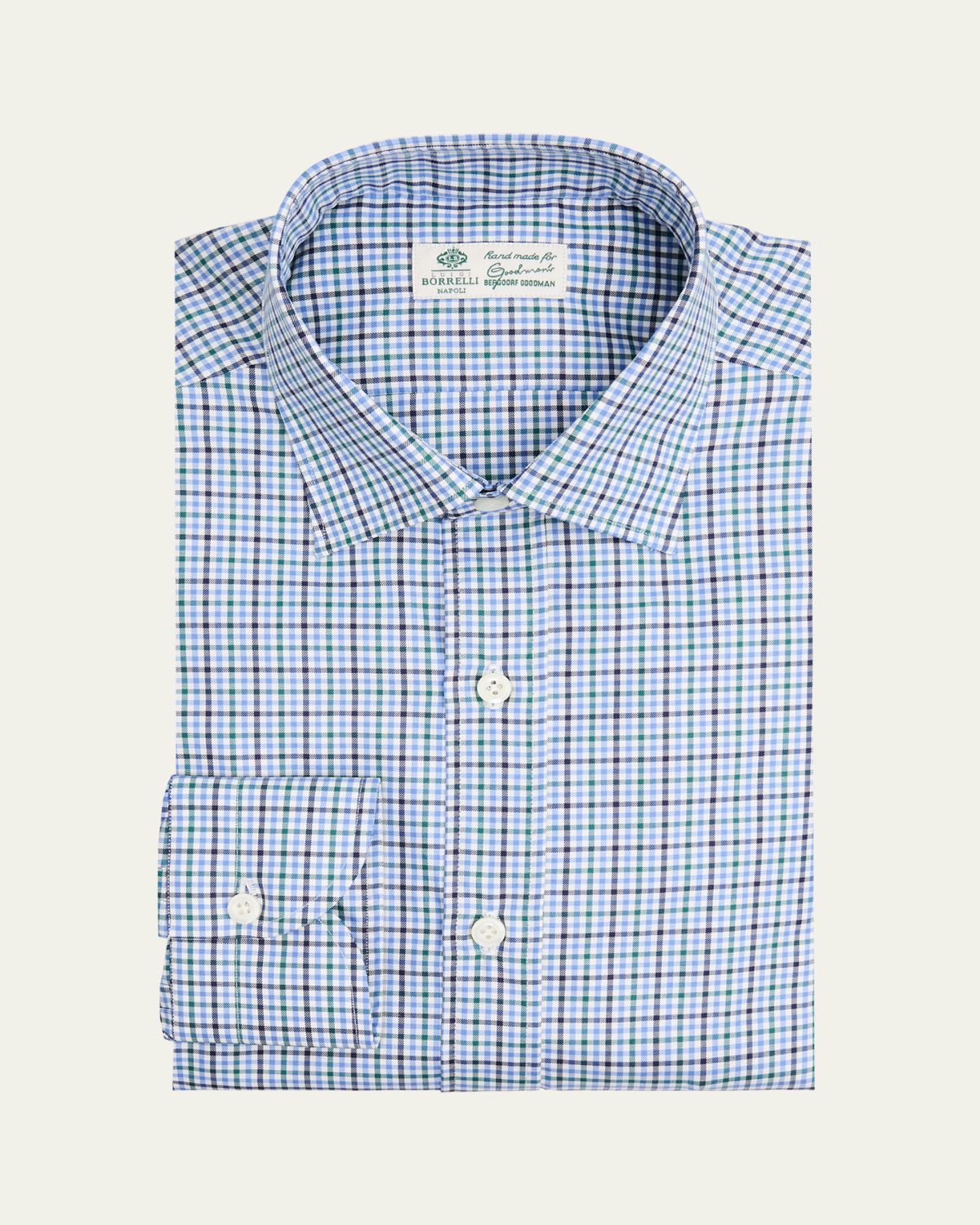 Borrelli Men's Cotton Multi-Plaid Point Collar Dress Shirt | Thumbnail 3 Borrelli Men's Cotton Multi-Plaid Point Collar Dress Shirt | Thumbnail 3