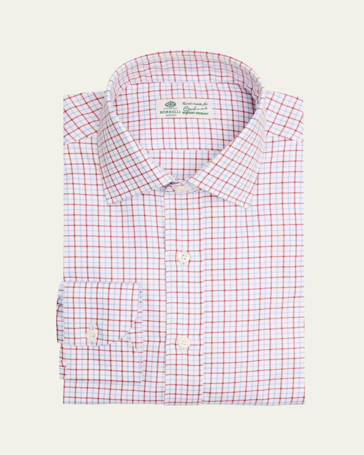 Borrelli Men's Cotton Woven-Check Point Collar Dress Shirt