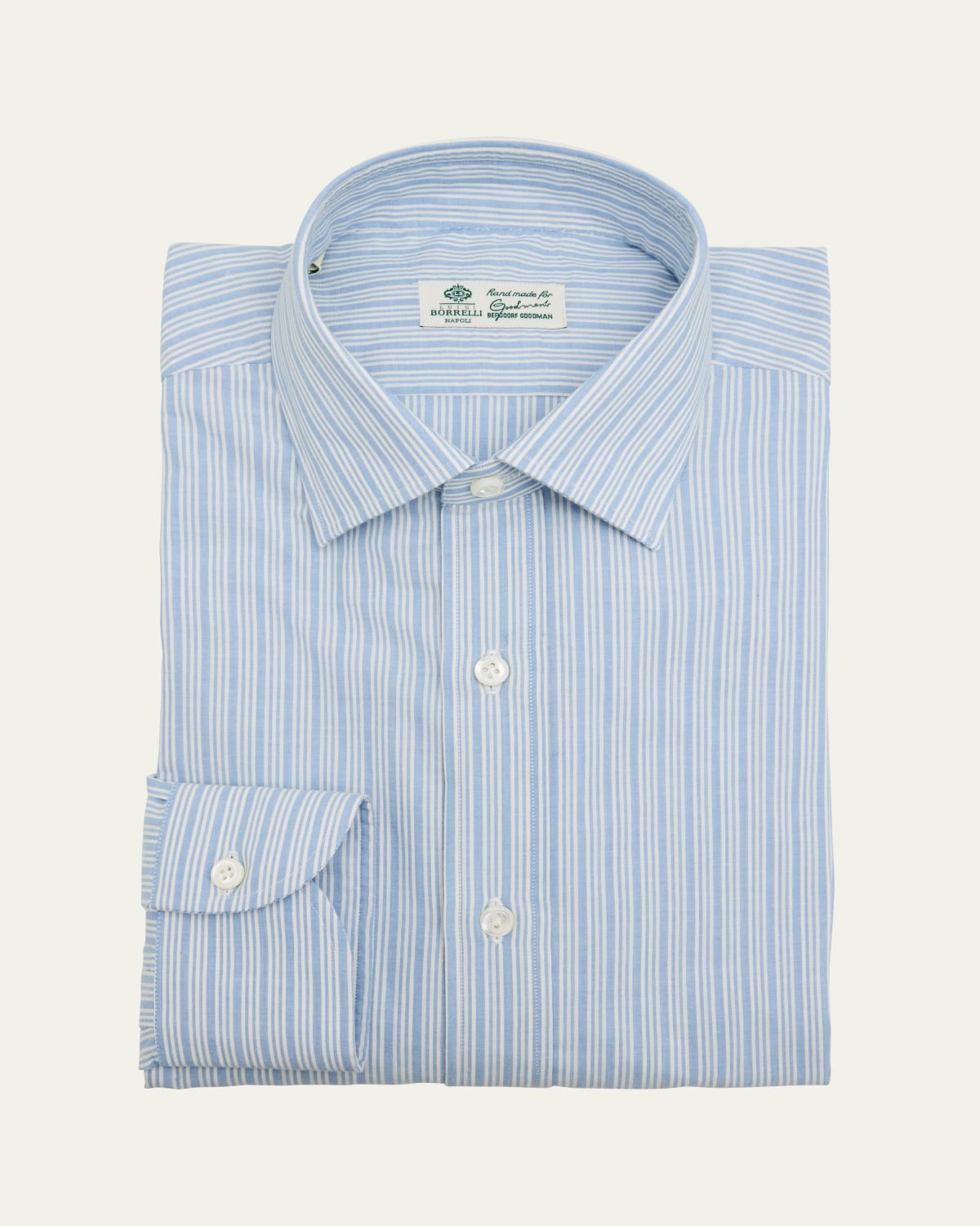 Borrelli Men's Cotton Multi-Stripe Point Collar Dress Shirt