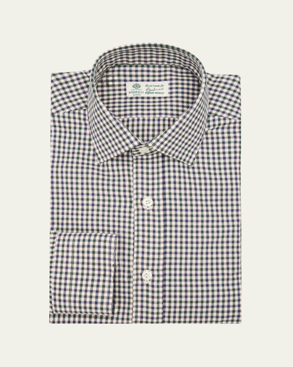 Borrelli Men's Cotton Multi-Check Point Collar Dress Shirt