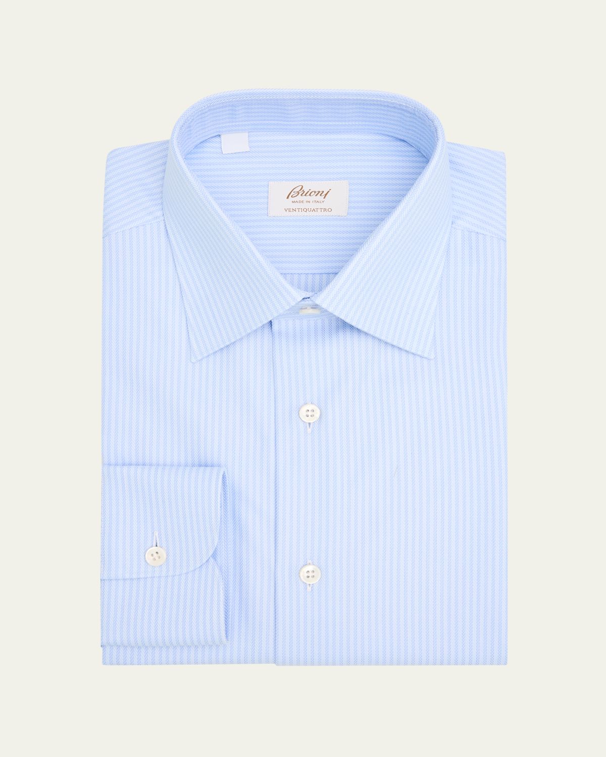 Brioni Men's Textured Fine-Stripe Ventiquattro Cotton Dress Shirt