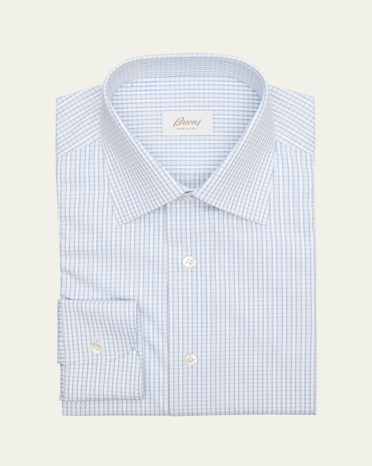 Brioni Men's Cotton Petite Grid Check Dress Shirt