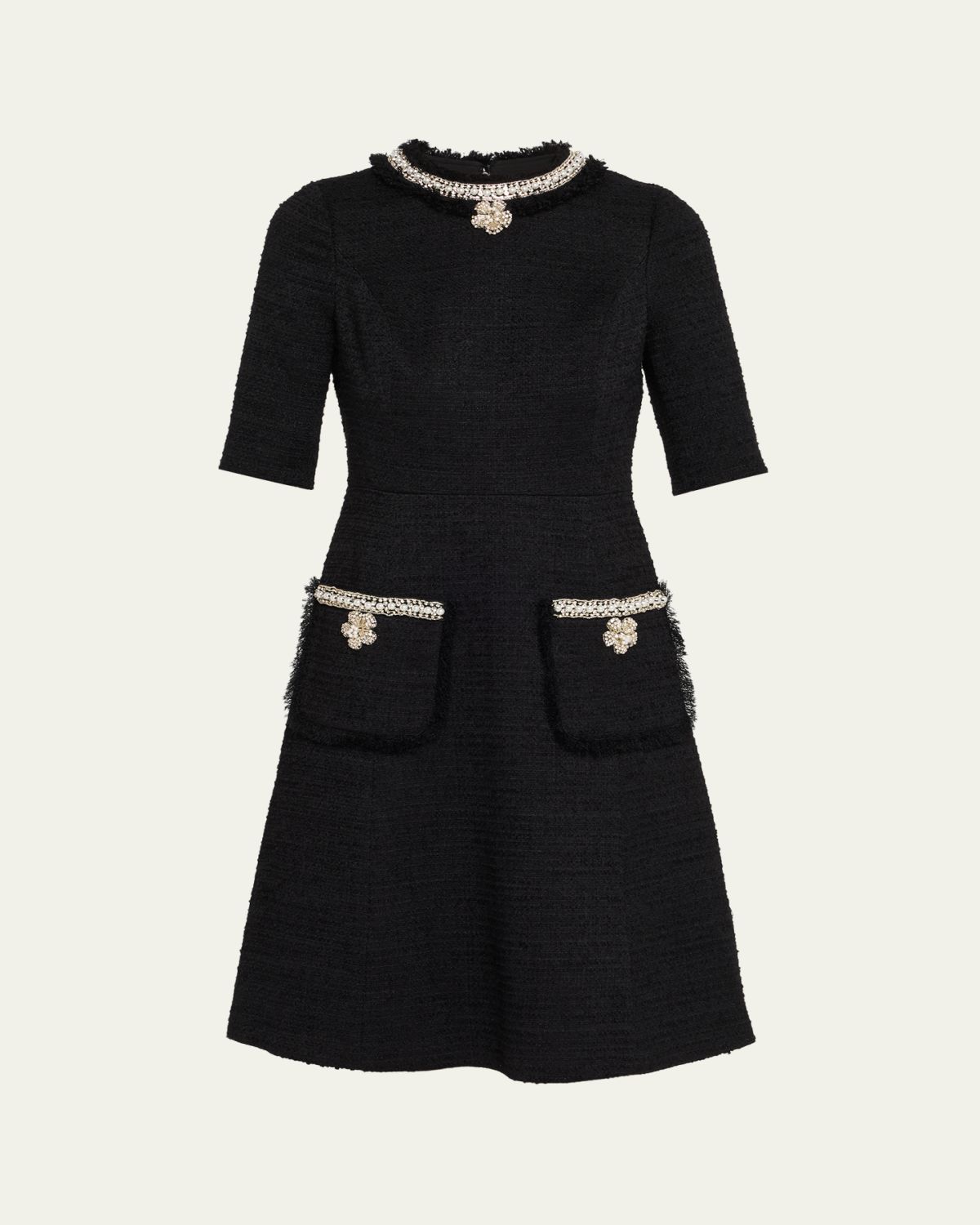 Rickie Freeman for Teri Jon Bead & Crystal-Trim Boucle Dress