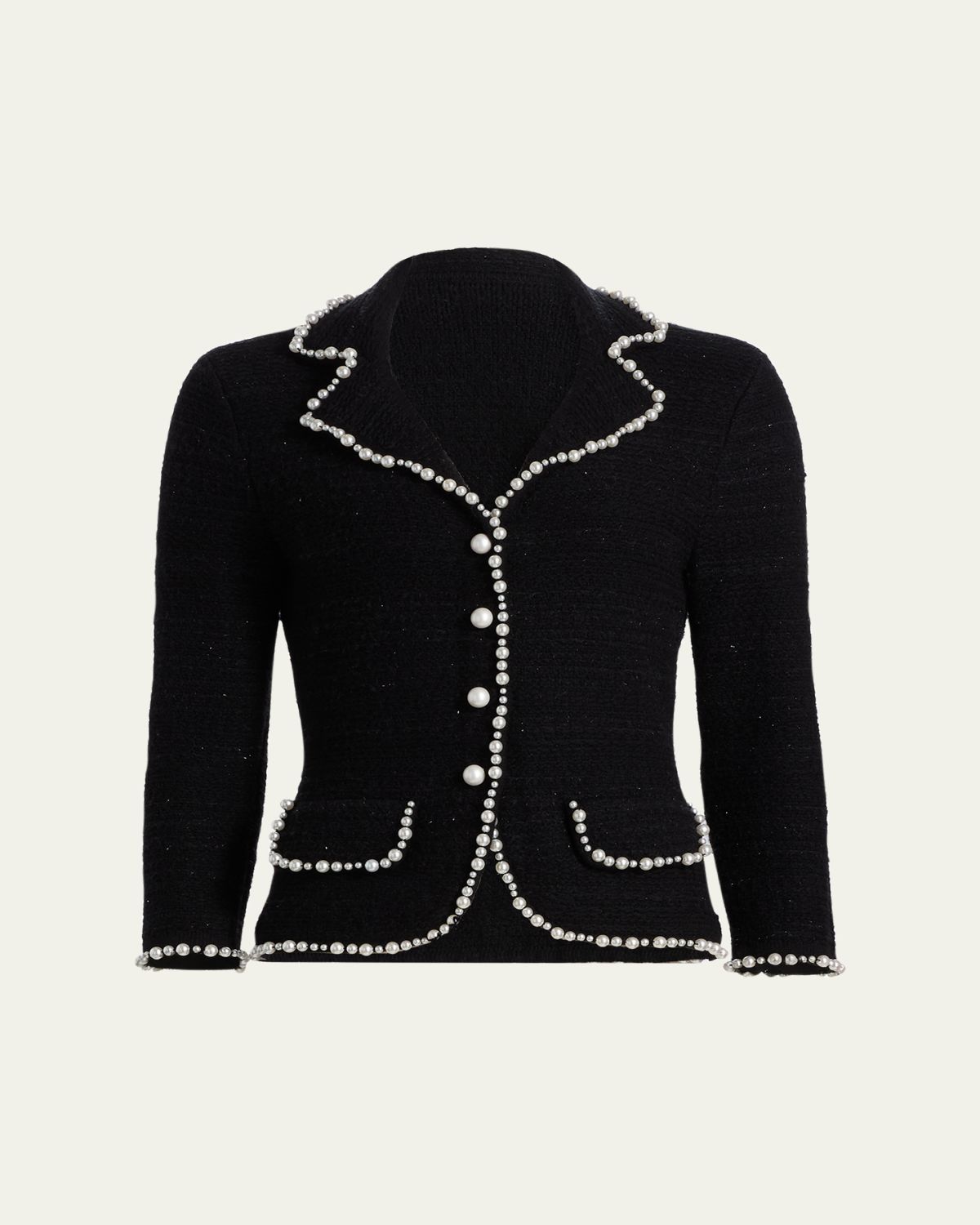 Rickie Freeman for Teri Jon Bead-Trim Metallic Tweed Blazer