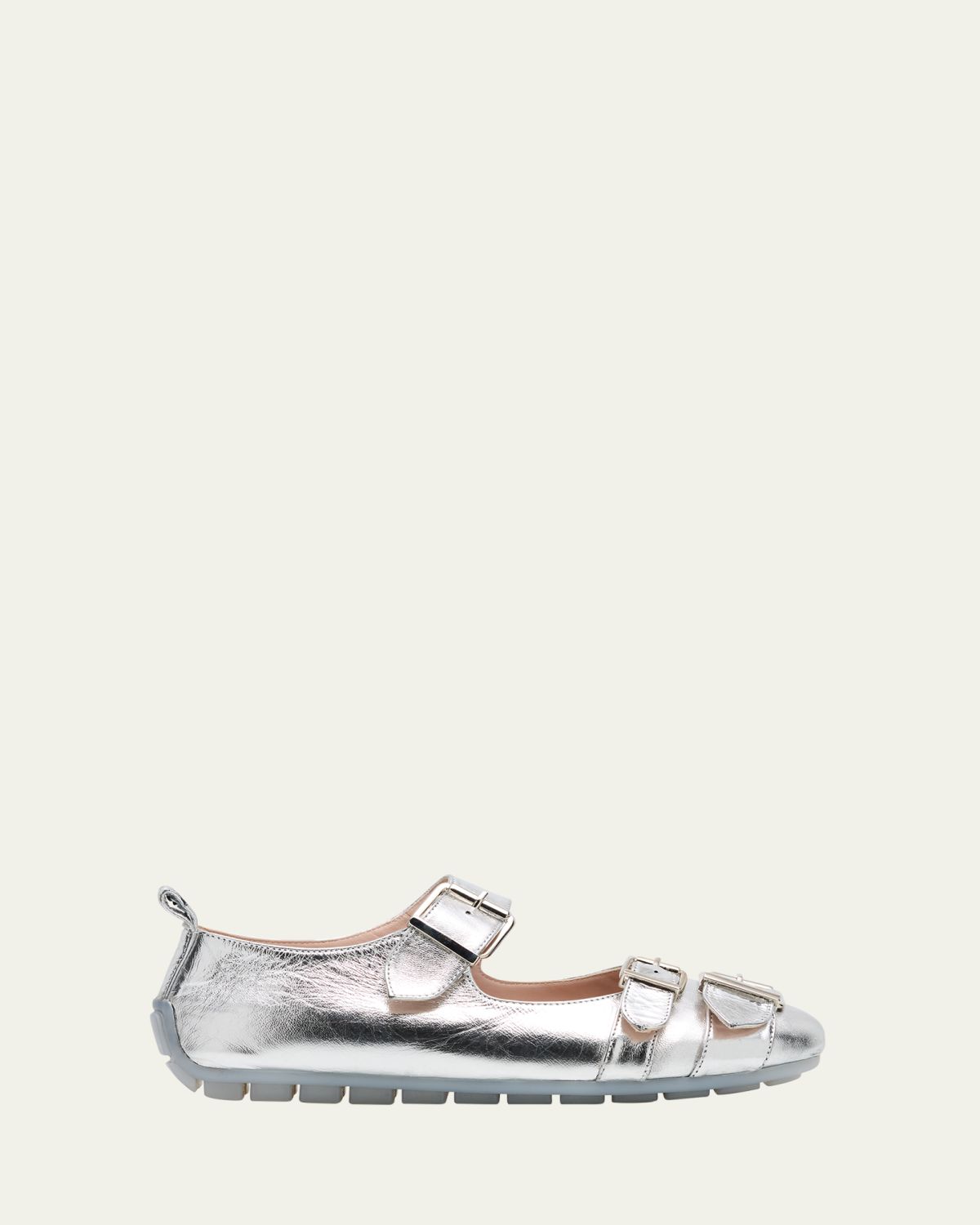Simone Rocha Metallic Leather Ballerina Buckle Flats