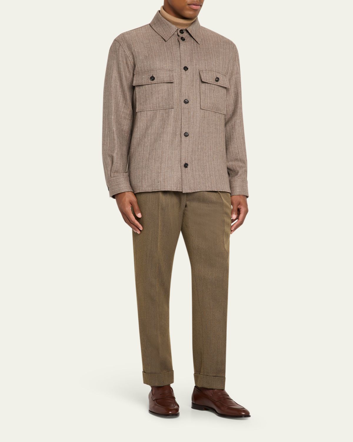 Loro Piana Men's Jim Wool and Linen Herringbone Overshirt | Thumbnail 2 Loro Piana Men's Jim Wool and Linen Herringbone Overshirt | Thumbnail 2