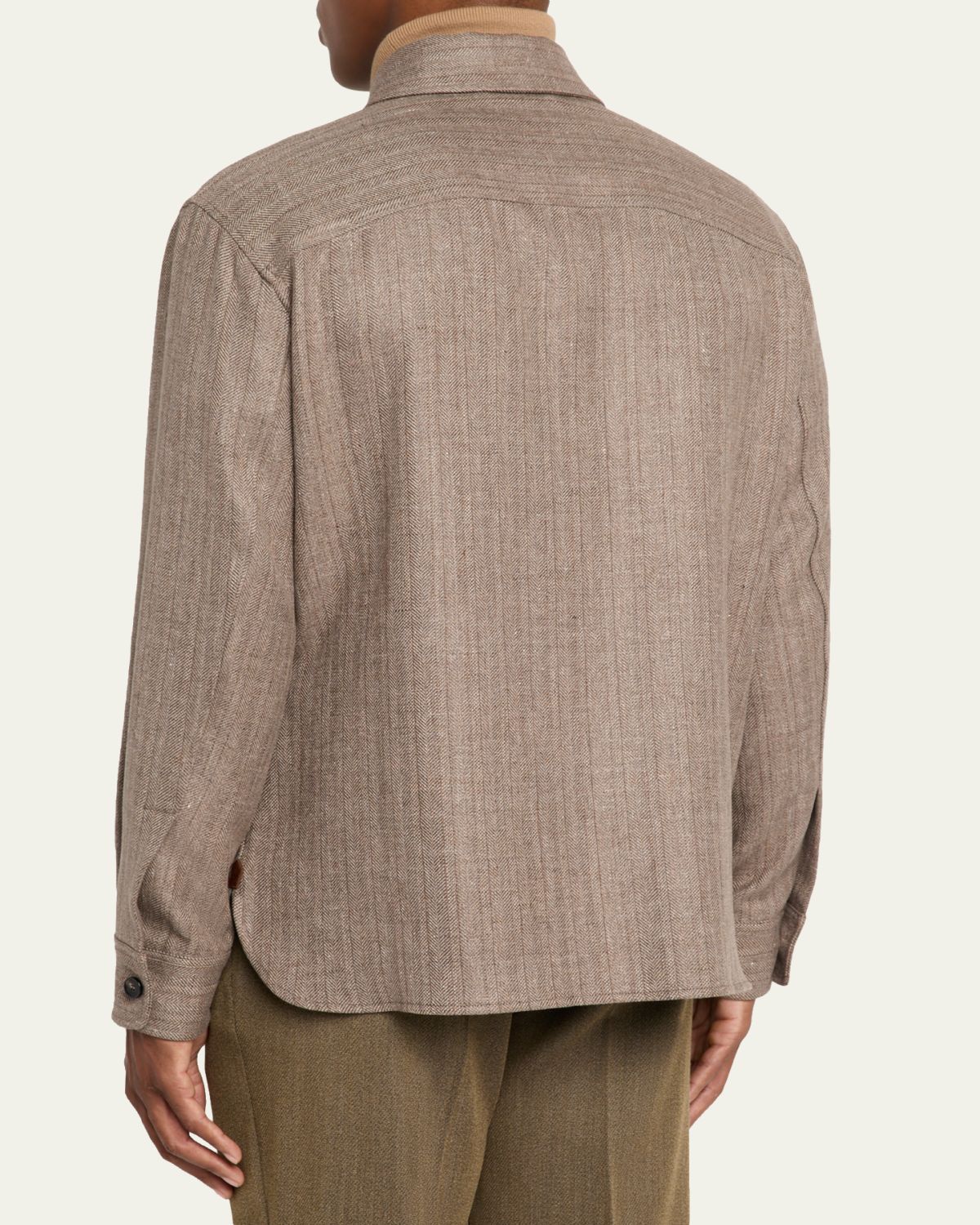 Loro Piana Men's Jim Wool and Linen Herringbone Overshirt | Thumbnail 3 Loro Piana Men's Jim Wool and Linen Herringbone Overshirt | Thumbnail 3