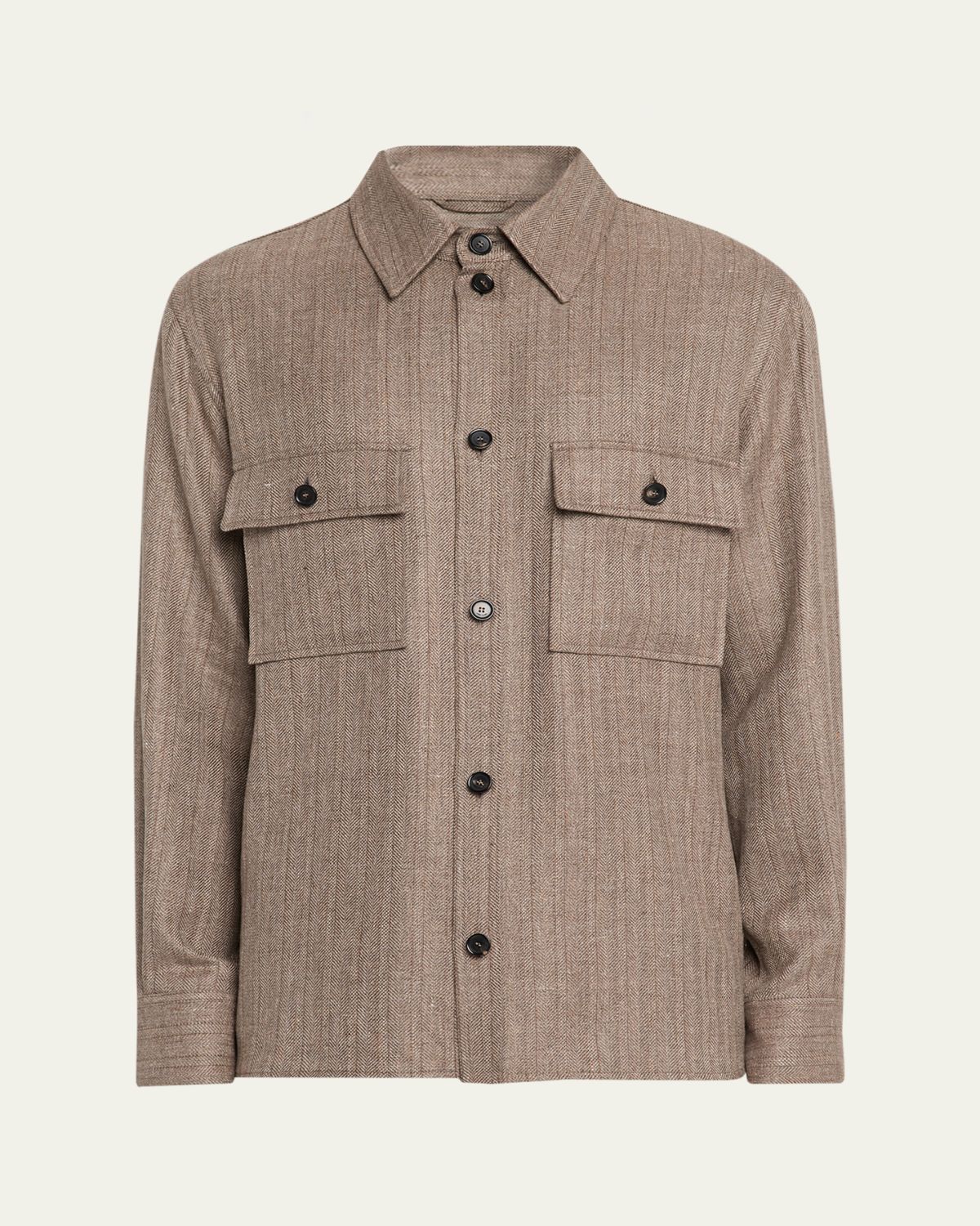 Loro Piana Men's Jim Wool and Linen Herringbone Overshirt