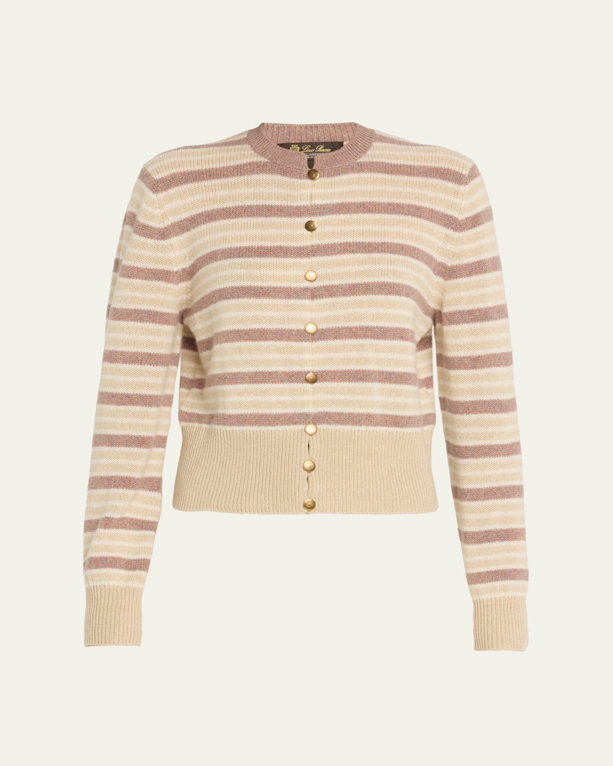 Loro Piana Fobello Striped Cashmere Crewneck Cardigan | Thumbnail 6