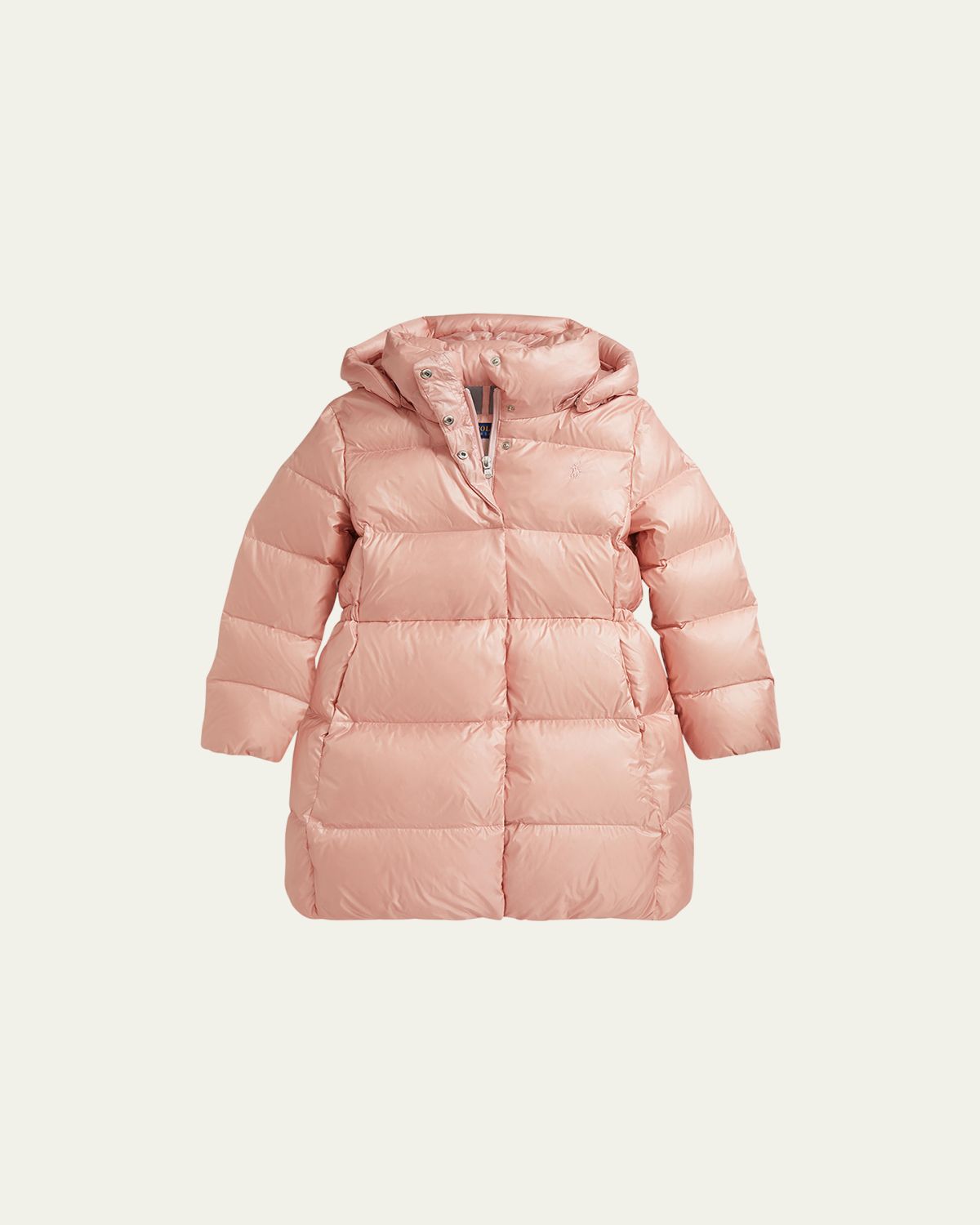 Ralph Lauren Childrenswear Girl's Celia Metallic Long Hooded Down Jacket, Size S-XL