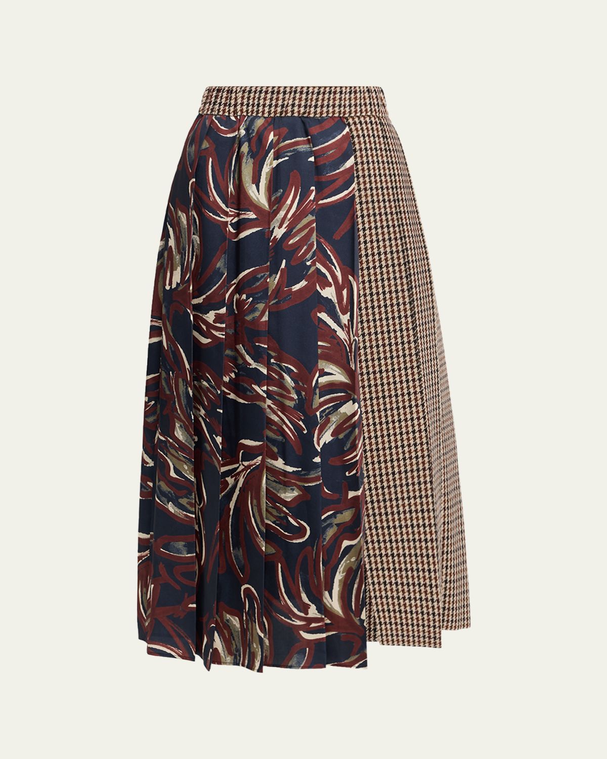 Weekend Max Mara Fanale Pleated Houndstooth & Floral Wool-Blend Midi Skirt
