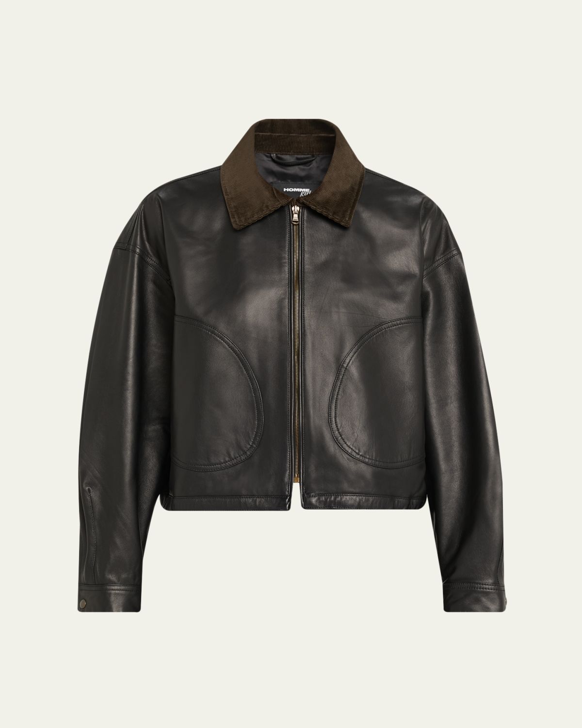 HOMMEGIRLS Corduroy-Collar Leather Parachute Jacket