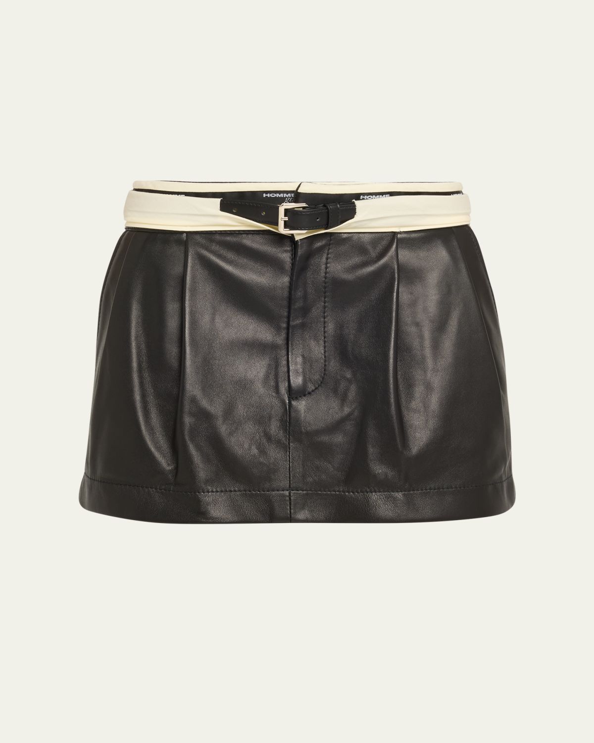 HOMMEGIRLS Belted Flip-Waist Leather Mini Skirt