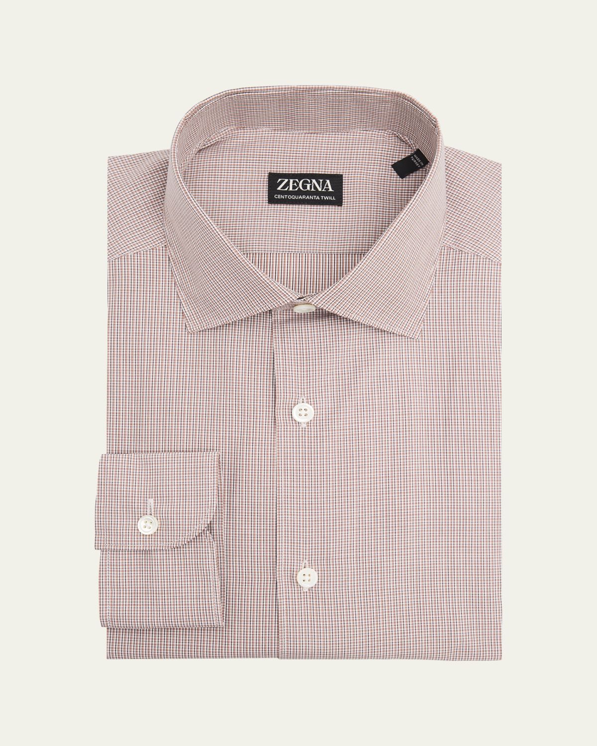 ZEGNA Men's Micro-Plaid Centoquaranta Twill Dress Shirt