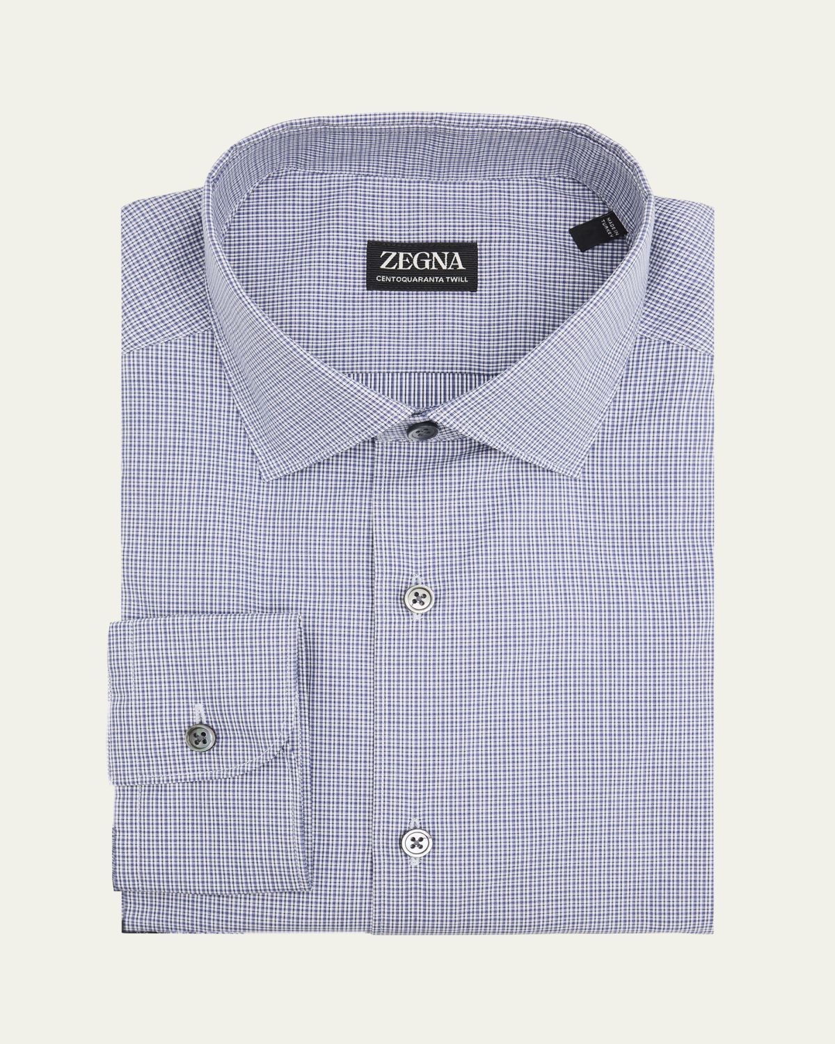 ZEGNA Men's Micro-Plaid Centoquaranta Twill Dress Shirt