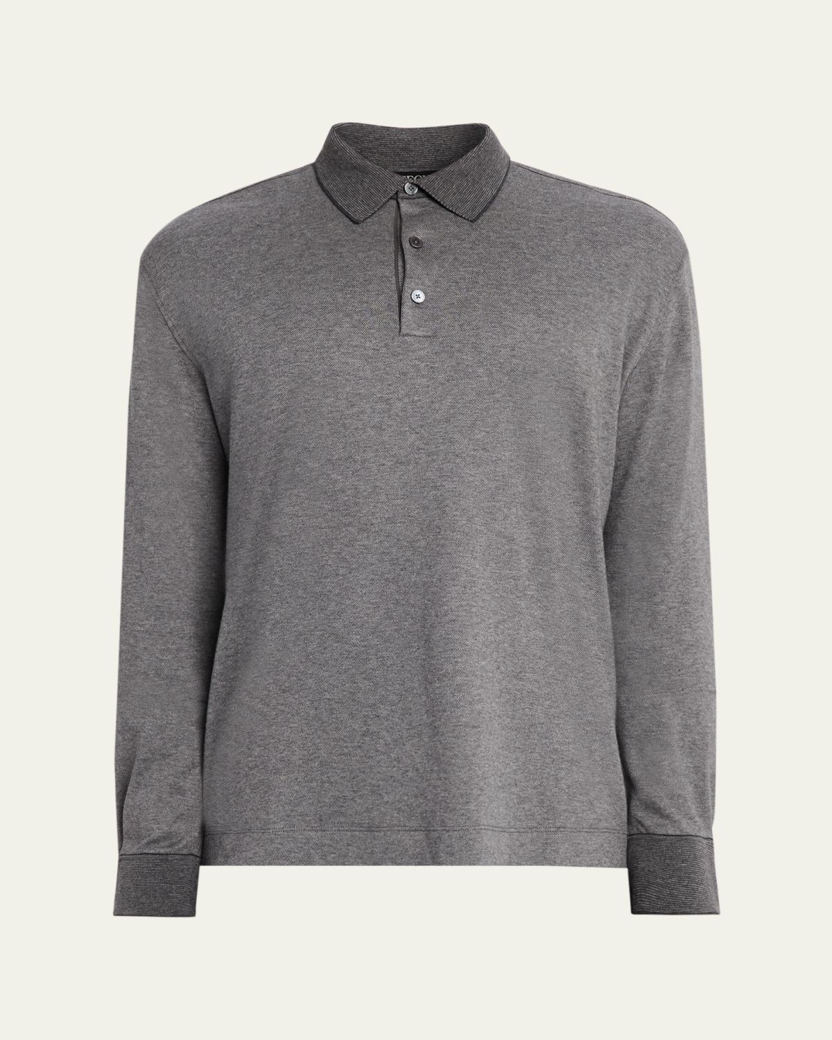 ZEGNA Men's Melange Cotton Long-Sleeve Polo Shirt