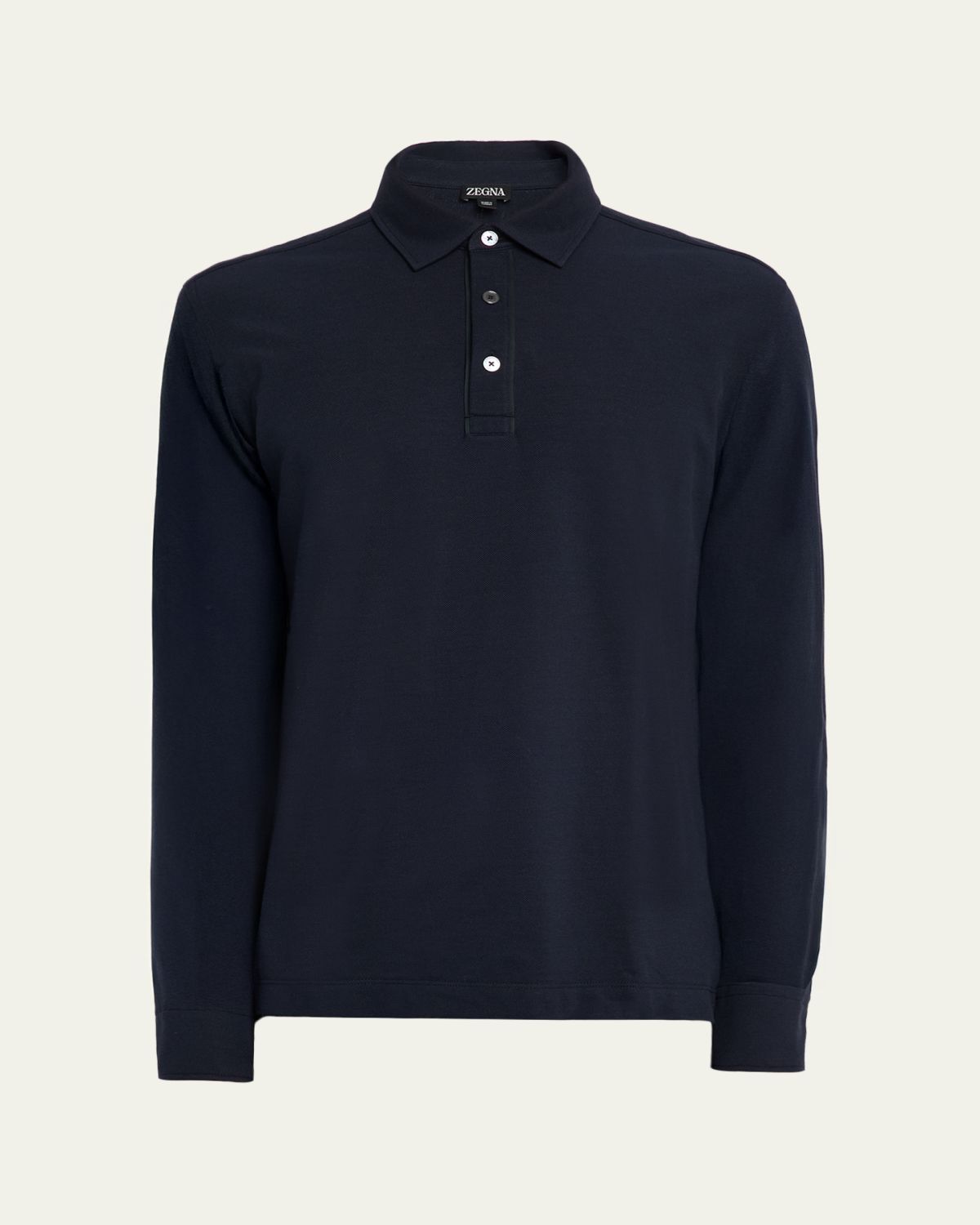 ZEGNA Men's Leather-Trim Cotton Long-Sleeve Polo Shirt