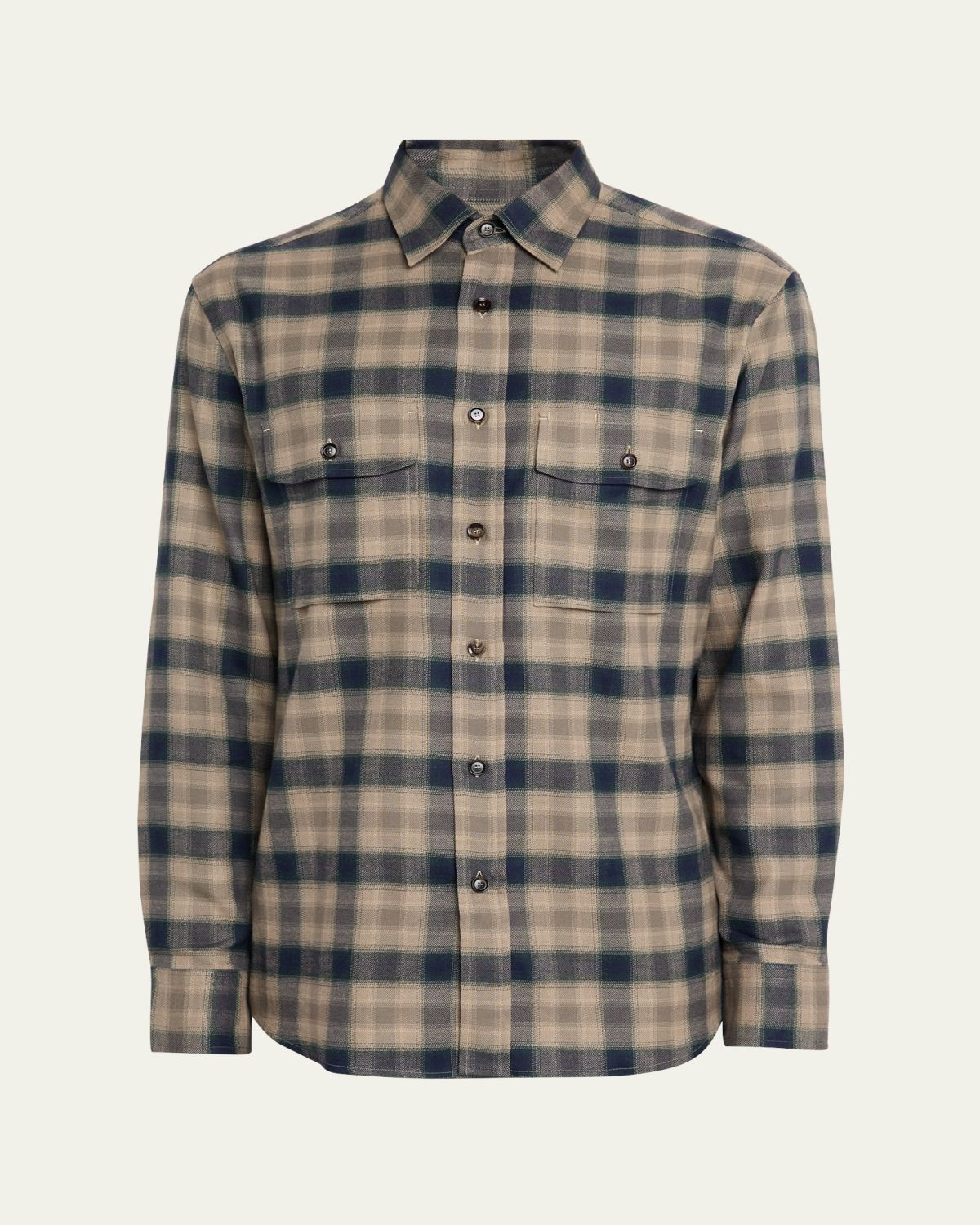 Brioni Men's Cotton Flannel Plaid Button-Down Shirt