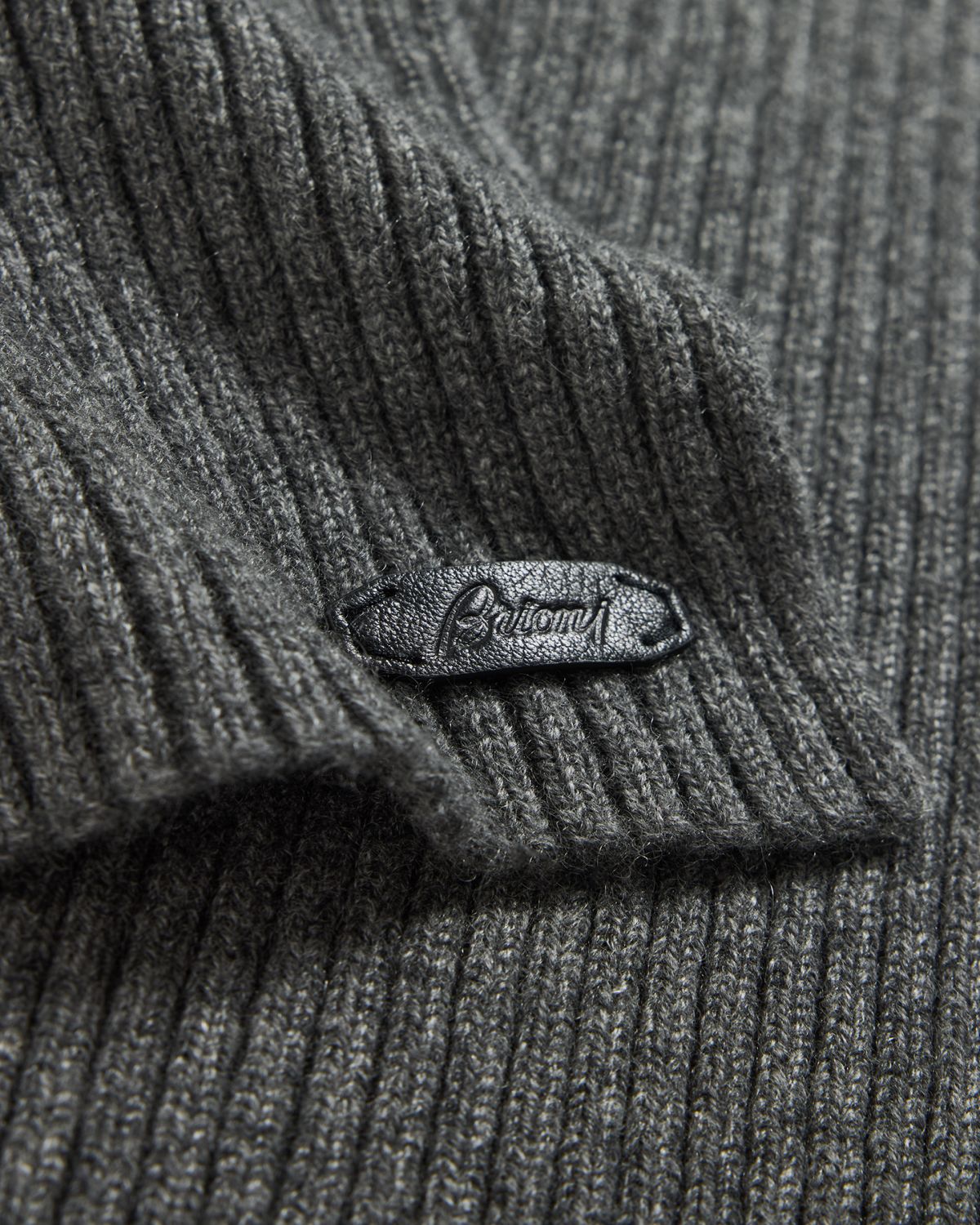 Brioni Men's Cashmere Rib Leather-Label Scarf | Thumbnail 4