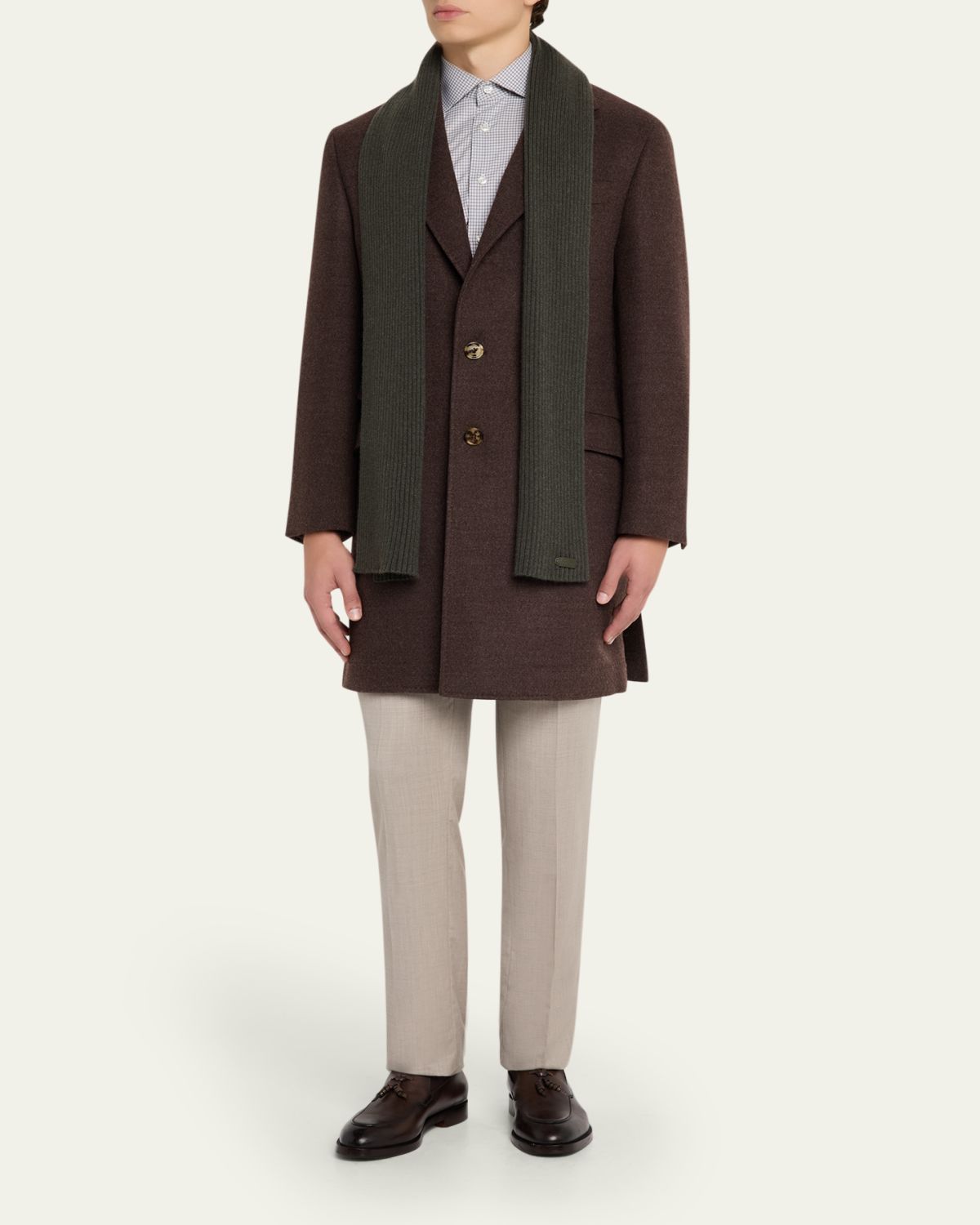 Brioni Men's Cashmere Rib Leather-Label Scarf | Thumbnail 2 Brioni Men's Cashmere Rib Leather-Label Scarf | Thumbnail 2