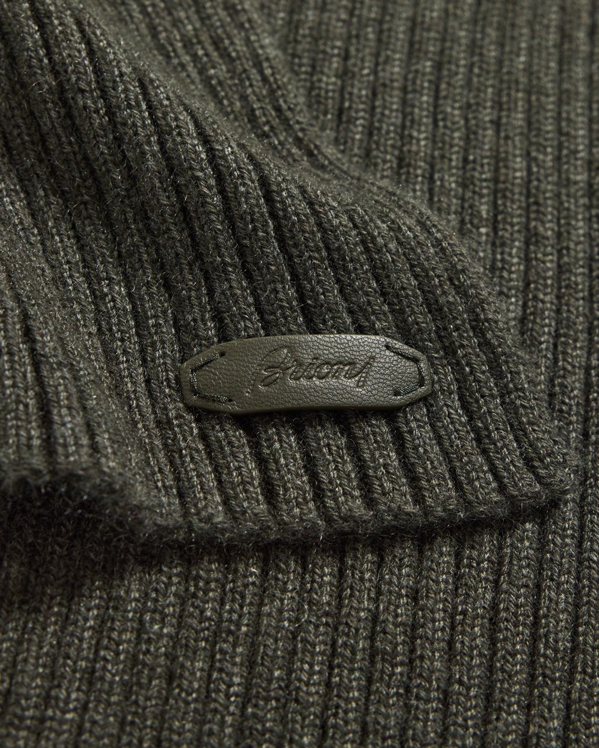 Brioni Men's Cashmere Rib Leather-Label Scarf | Thumbnail 4 Brioni Men's Cashmere Rib Leather-Label Scarf | Thumbnail 4