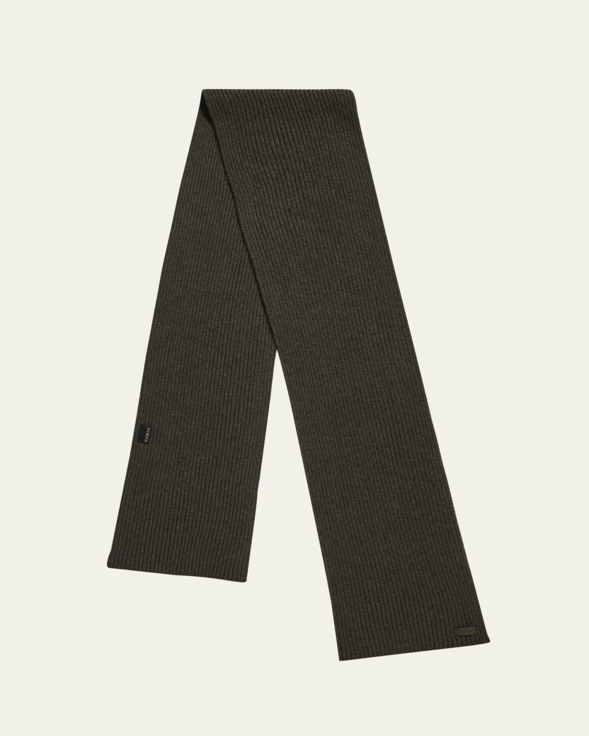 Brioni Men's Cashmere Rib Leather-Label Scarf