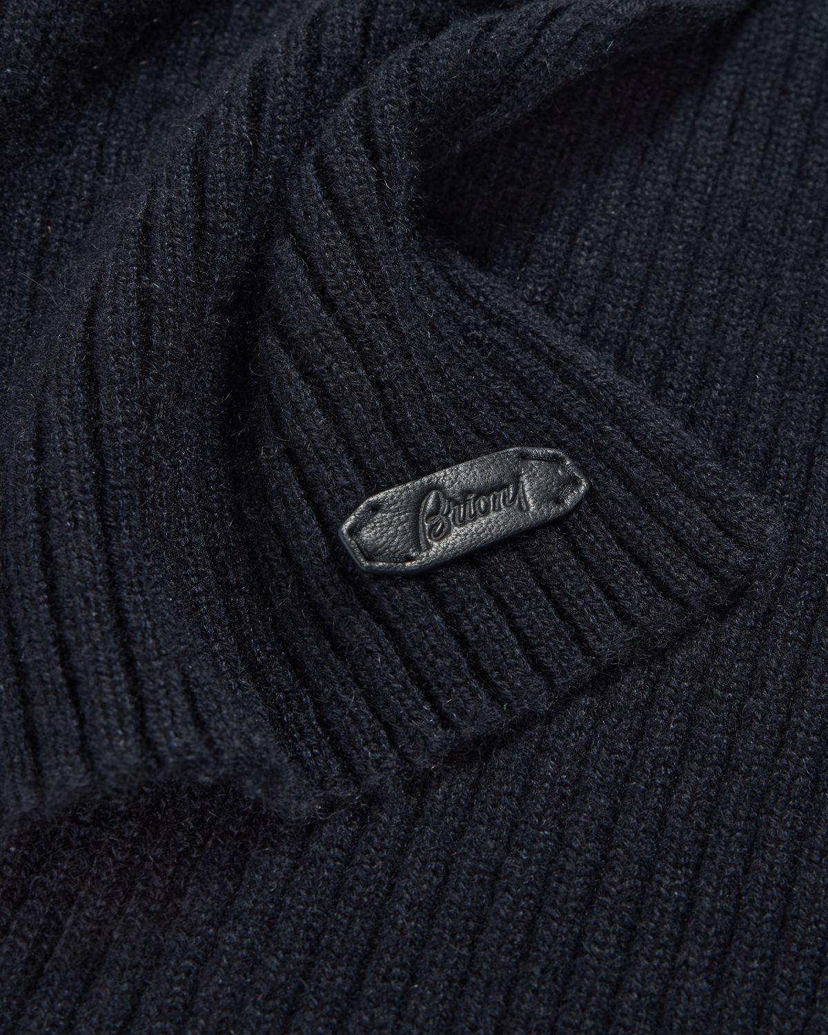 Brioni Men's Cashmere Rib Leather-Label Scarf | Thumbnail 4