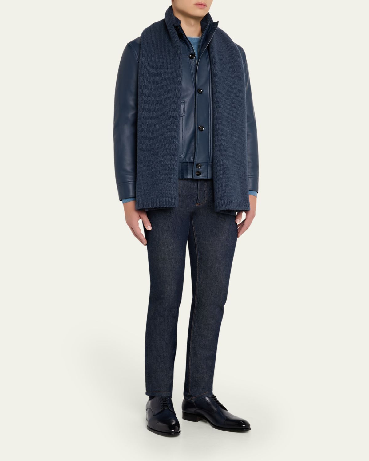 Brioni Men's Cashmere Knit Leather-Label Scarf | Thumbnail 2