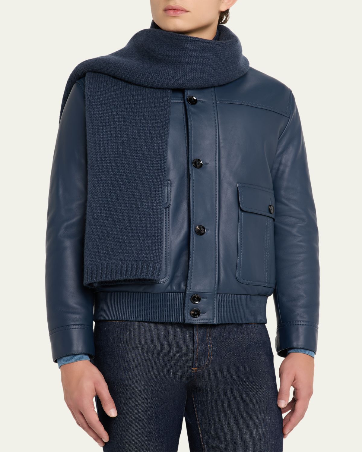 Brioni Men's Cashmere Knit Leather-Label Scarf | Thumbnail 3