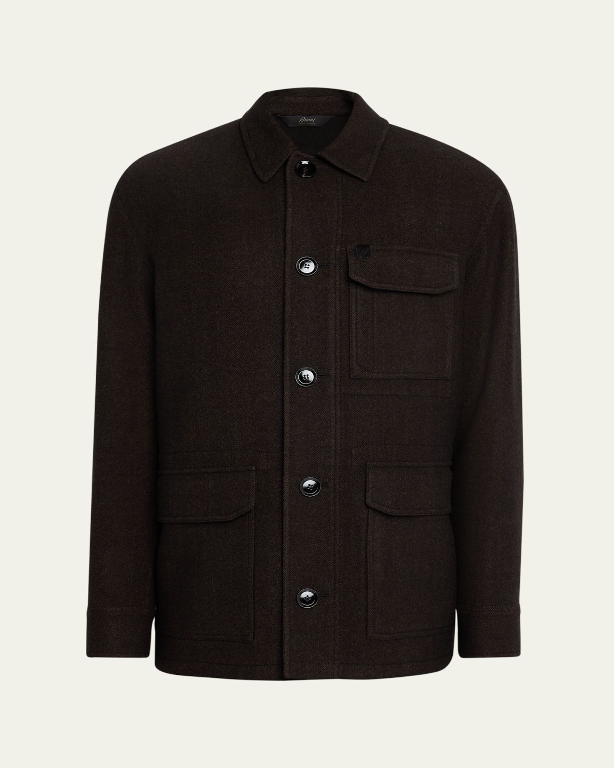 Brioni Men's Wool Herringbone Overshirt