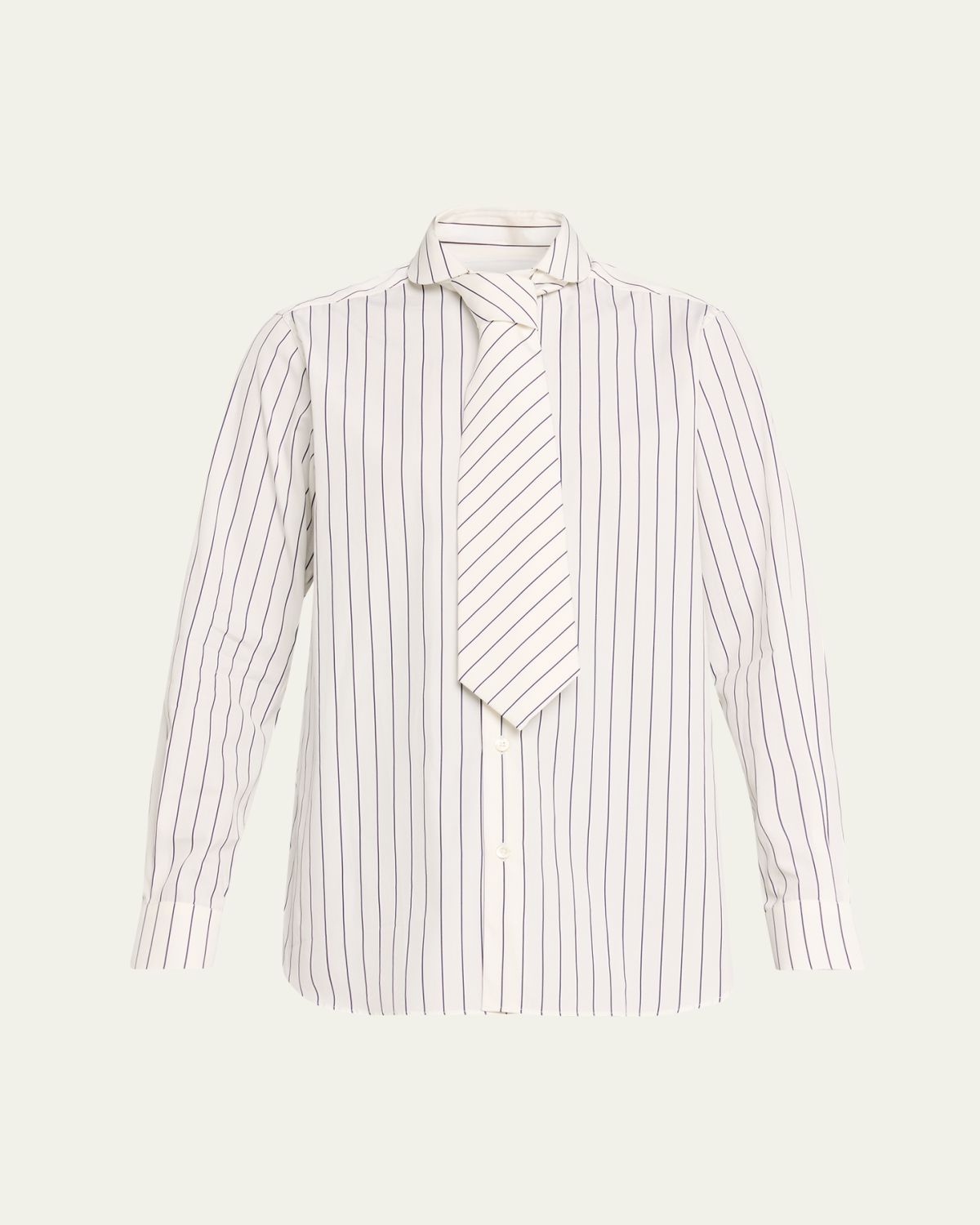 Sebline Striped Neck-Tie Button-Down Shirt