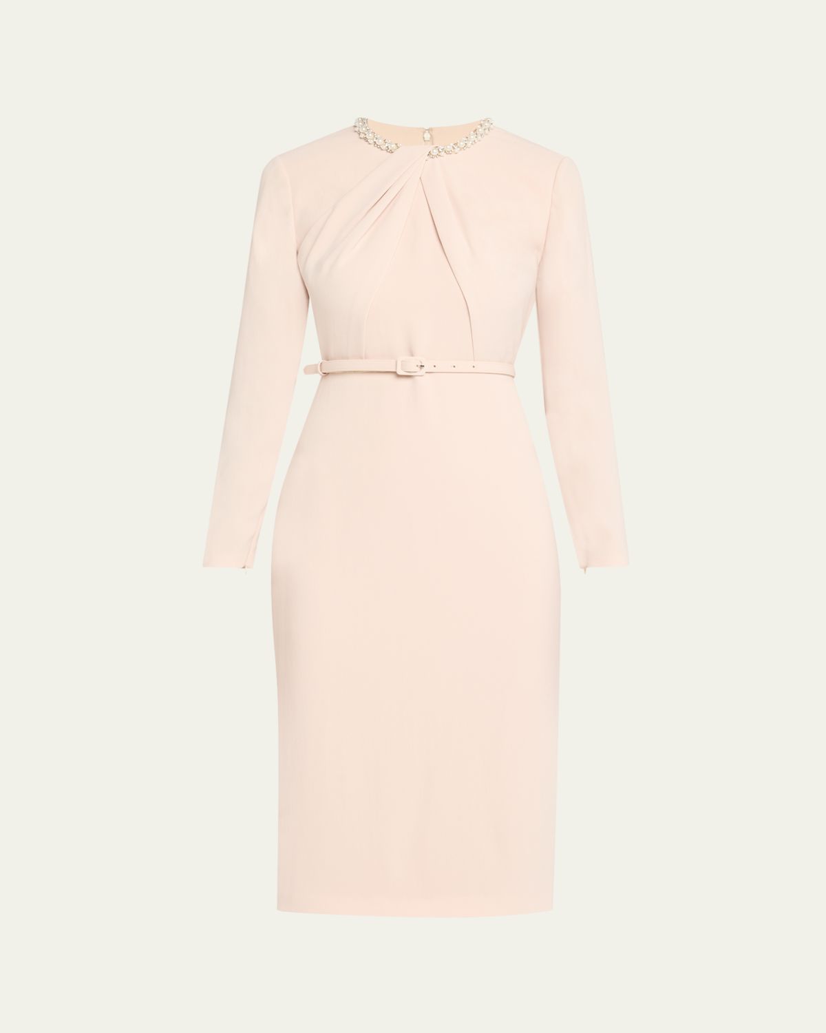Roland Mouret Beaded Twist Long-Sleeve Light Cady Midi Dress